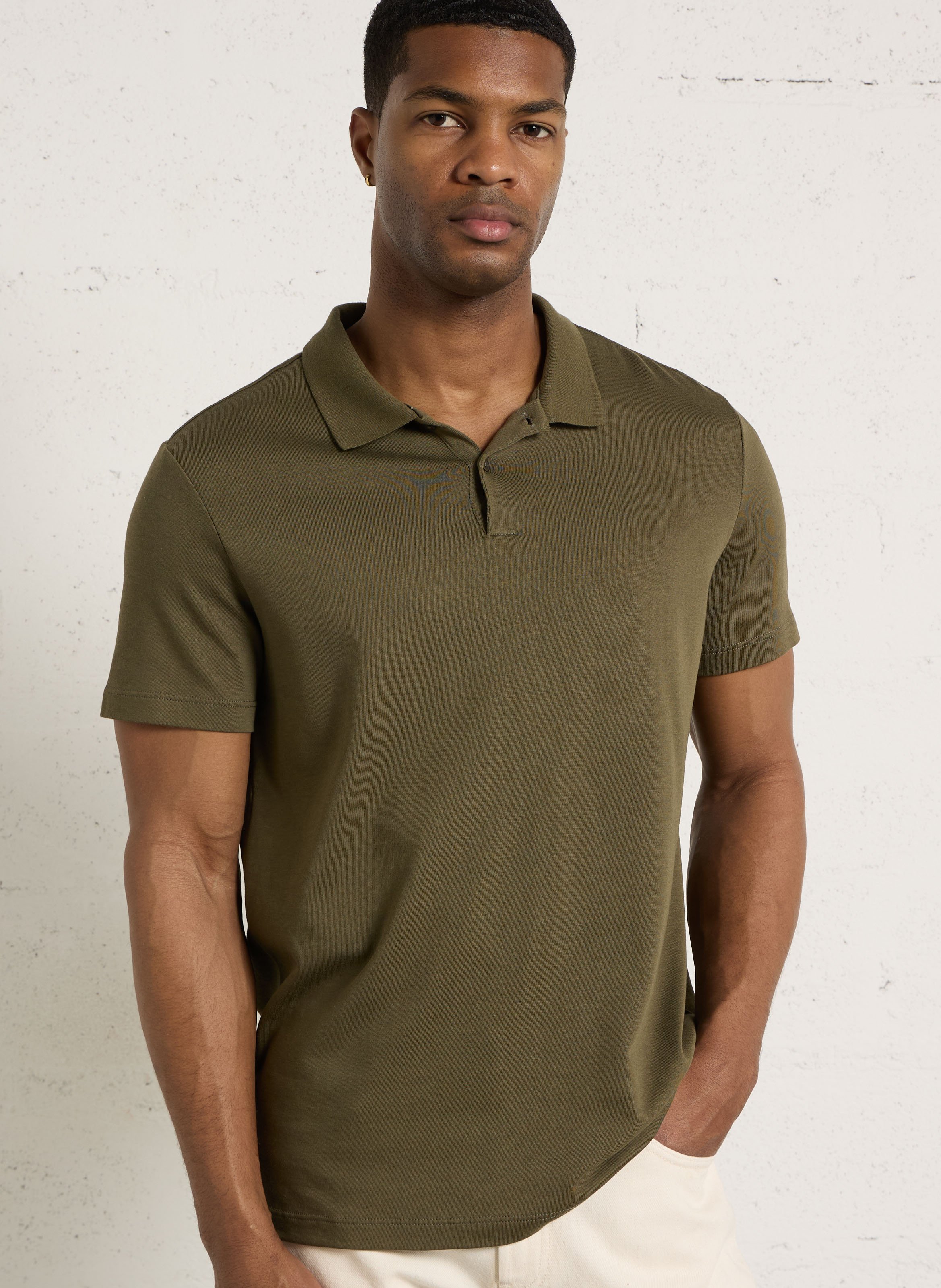 Cotton and linen polo shirt IKKS Khaki