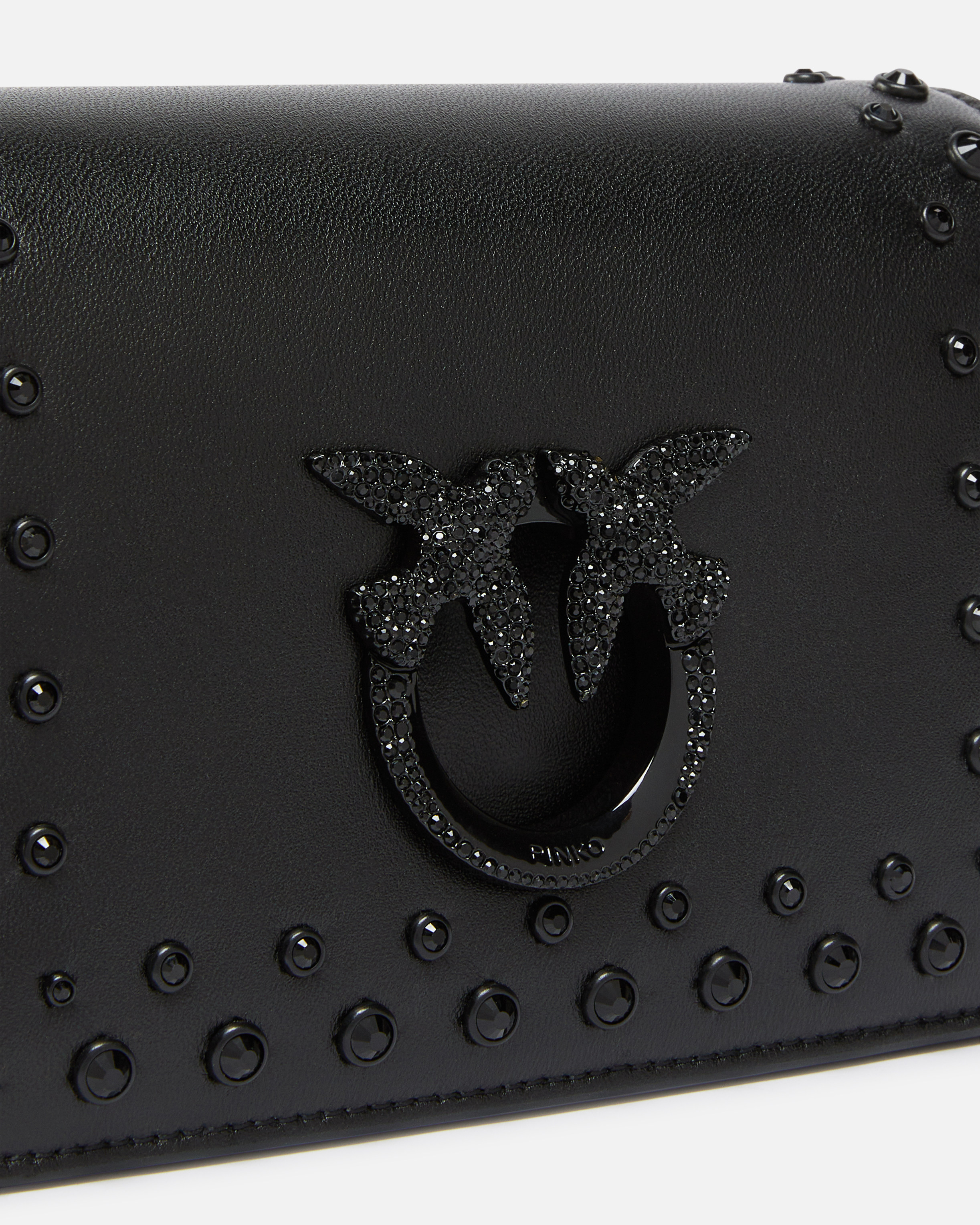 Small laminated shoulder bag love bag with rhinestones PINKO Noir