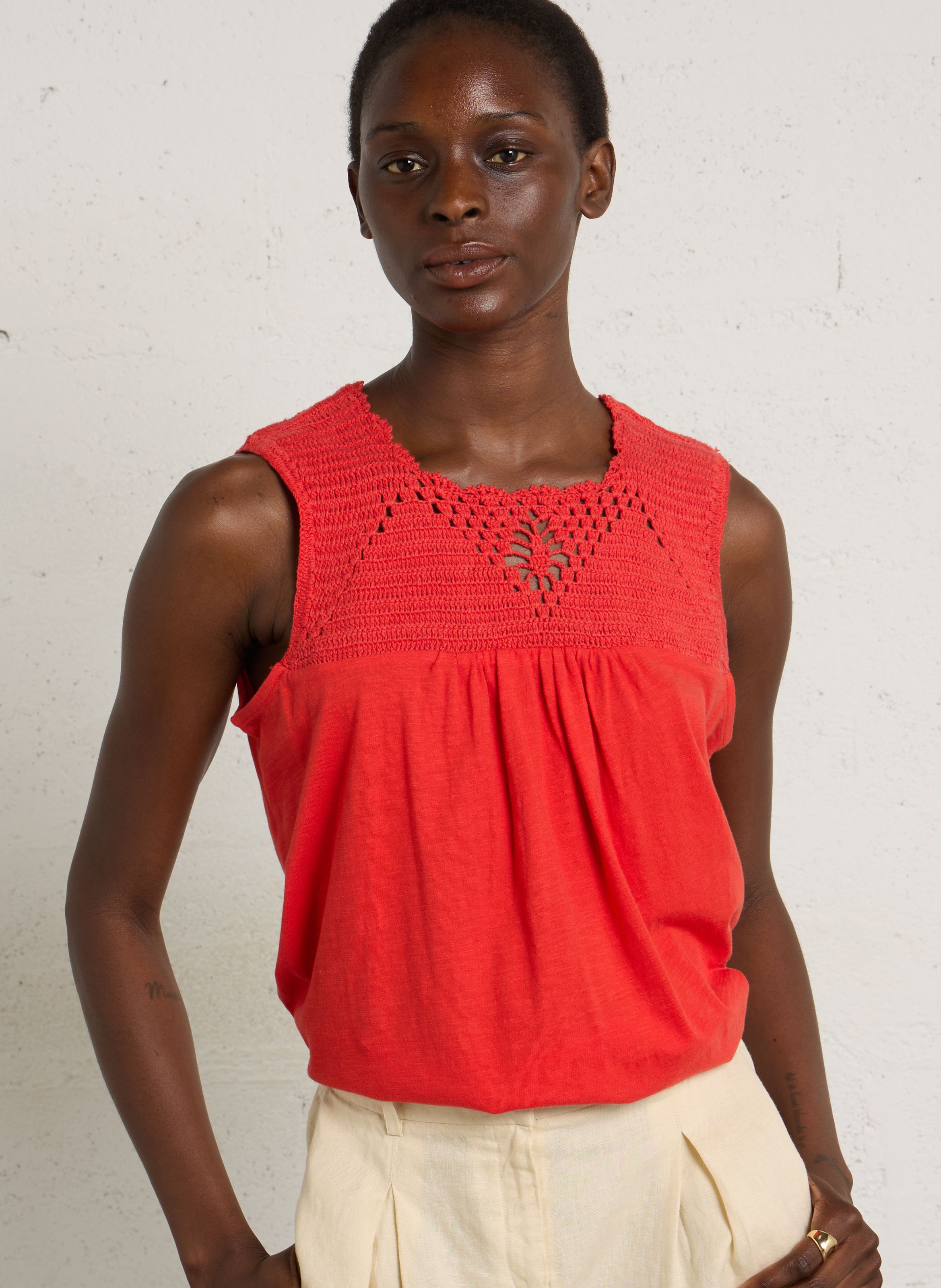 Katoenen blouse met ronde hals MAISON 123 Rood