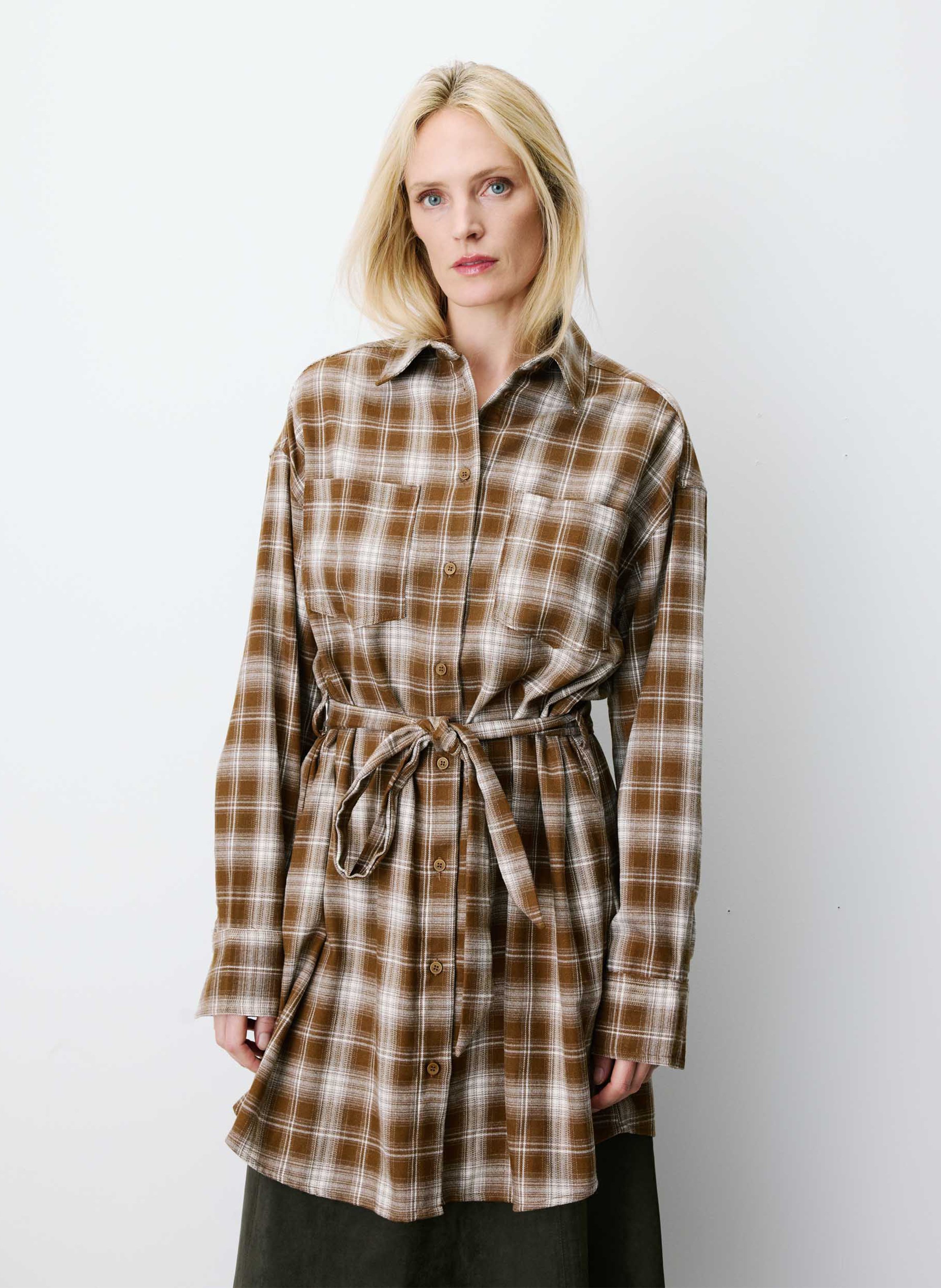 Short checkered belted dress GRACE ET MILA Brown