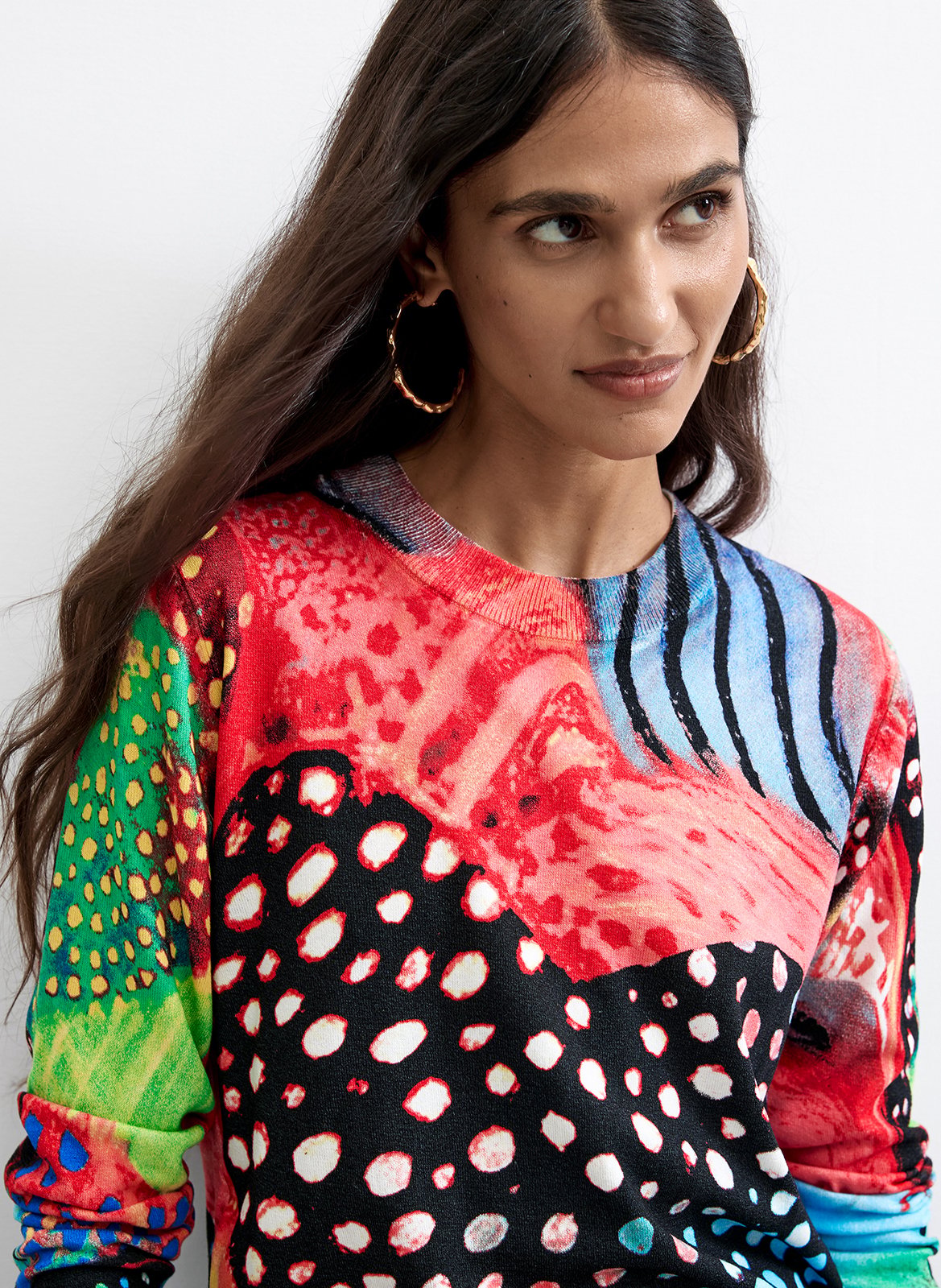 Straight printed round-neck sweater DESIGUAL Black