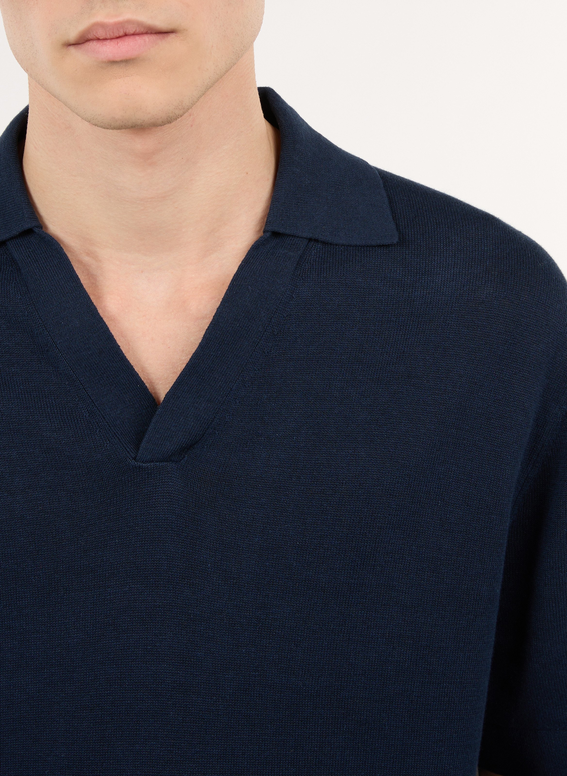 Gerader Polo aus Baumwolle und Leinenmischung SAISON 1865 Blau