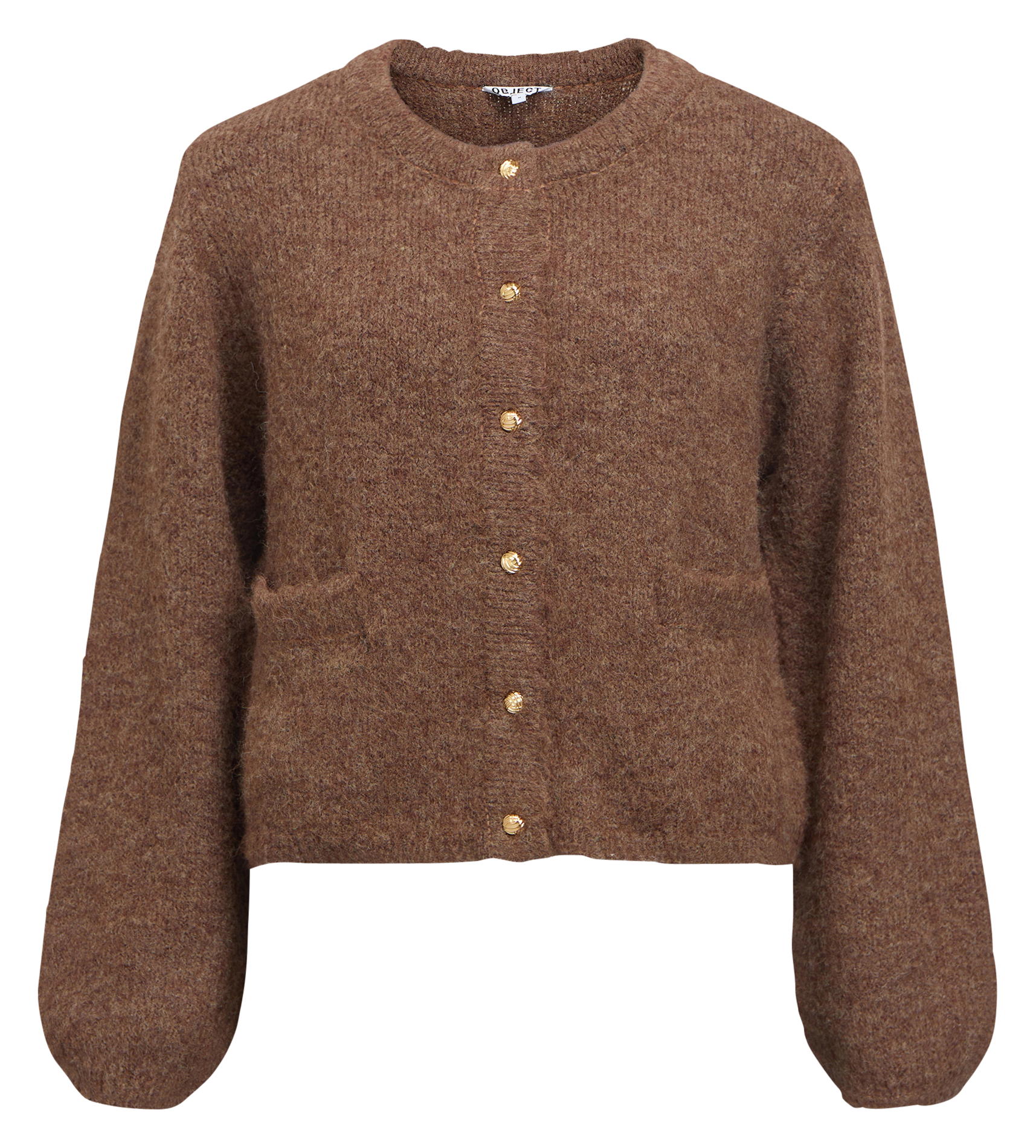 Round-neck cardigan OBJECT Brown