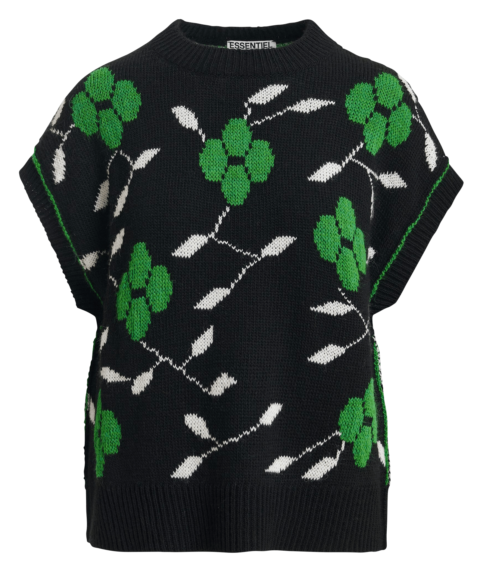 Straight round neck knit sweater with print ESSENTIEL ANTWERP Grey