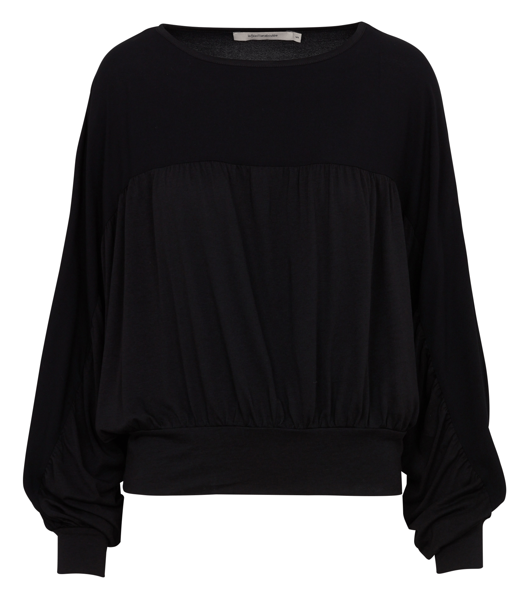 Top with batwing sleeves and mixed materials LA FEE MARABOUTEE Black