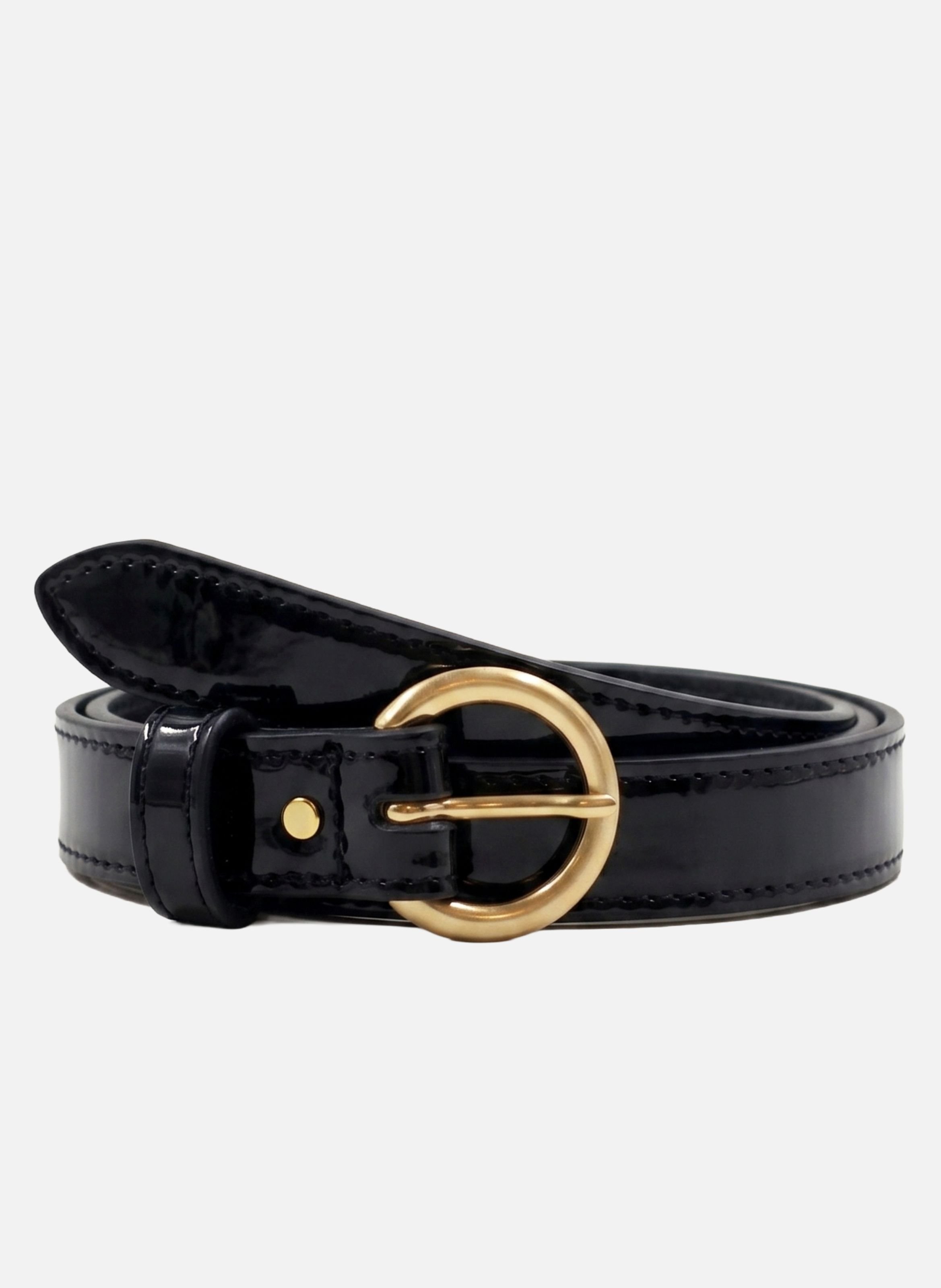 Gold Buckle Patent Leather Belt JULES & JENN Black