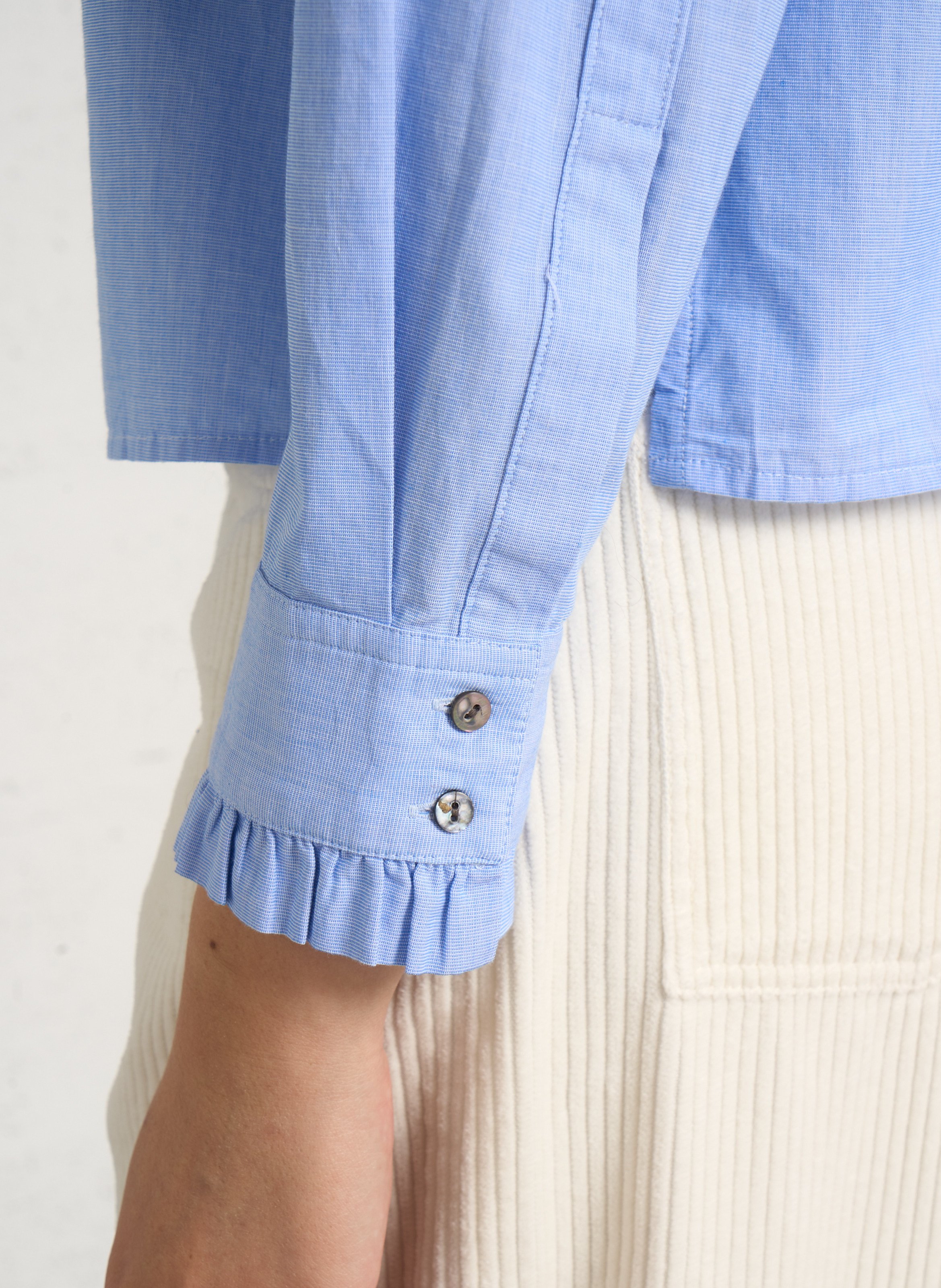 Chemise col à volant en coton BELLA JONES Bleu
