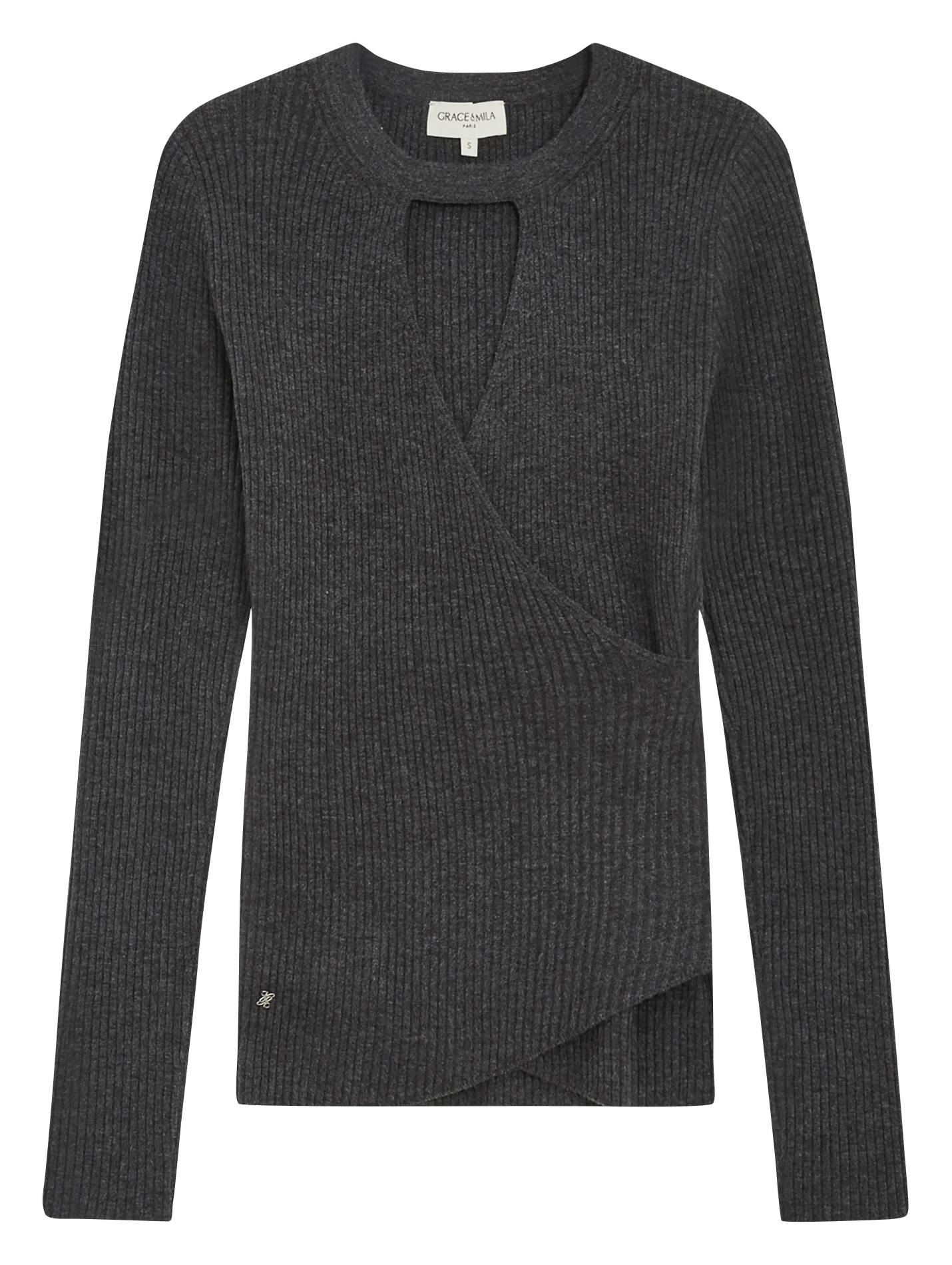 Pull cintré cache cœur en maille fine GRACE ET MILA Noir