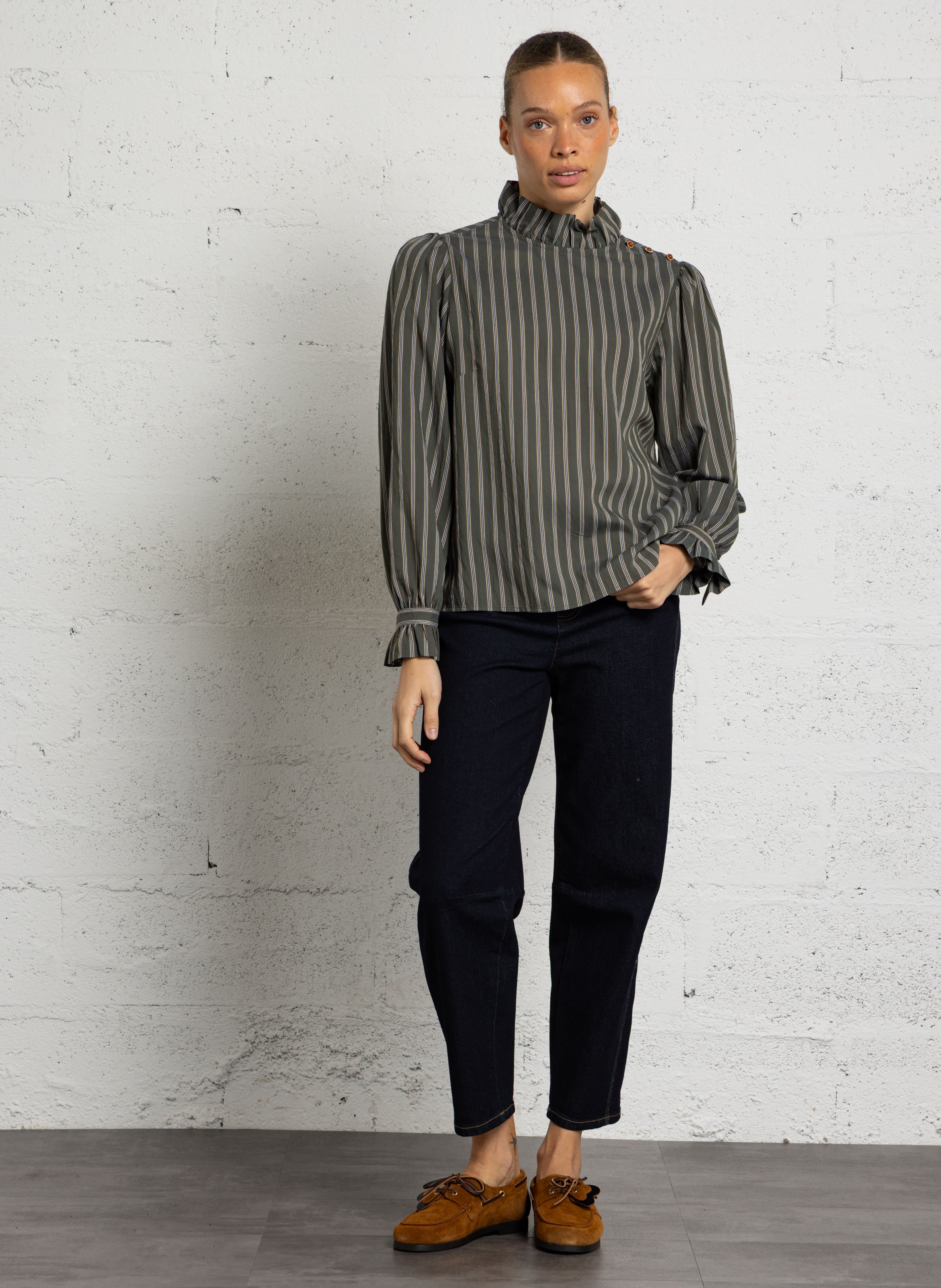 Gestreepte blouse met lange mouwen MAISON 123 Kaki