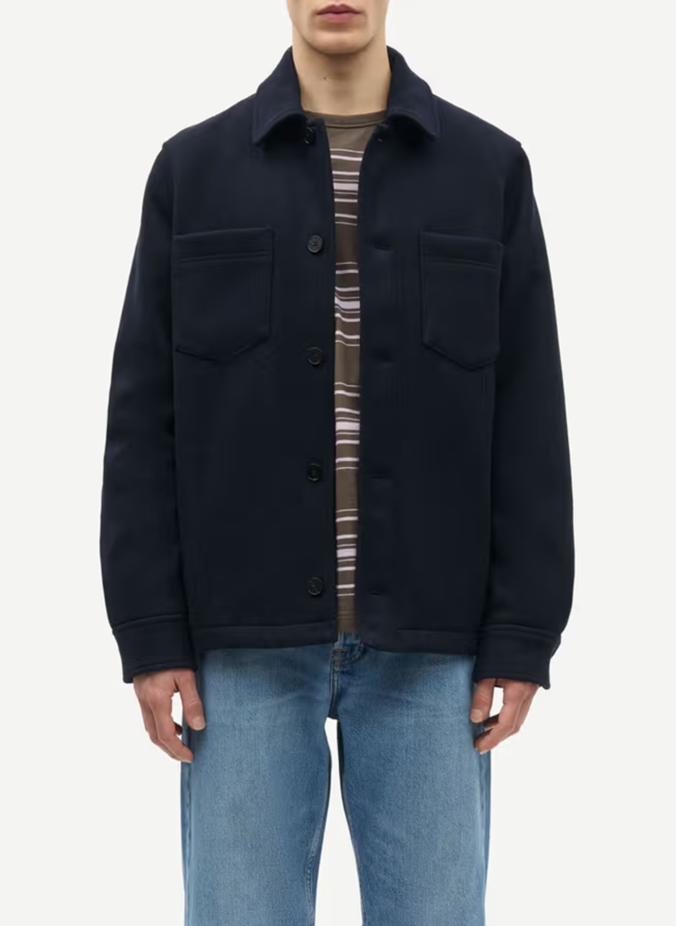 Straight shirt jacket with a classic collar in a wool blend SAMSOE SAMSOE Blue