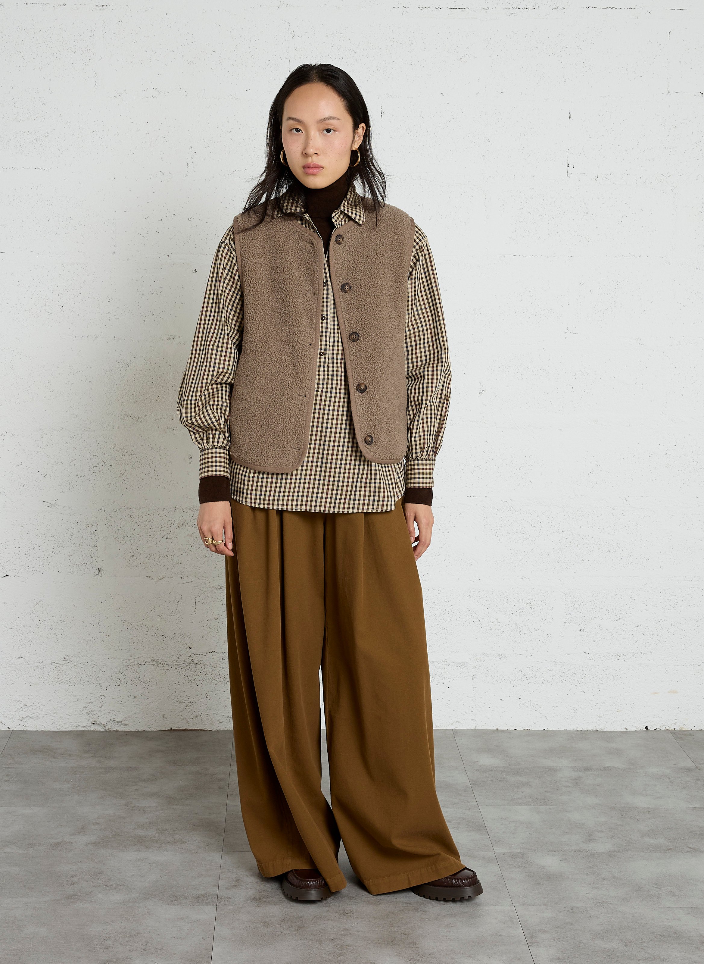 Gilet col rond sans manches duveteux HARTFORD Marron
