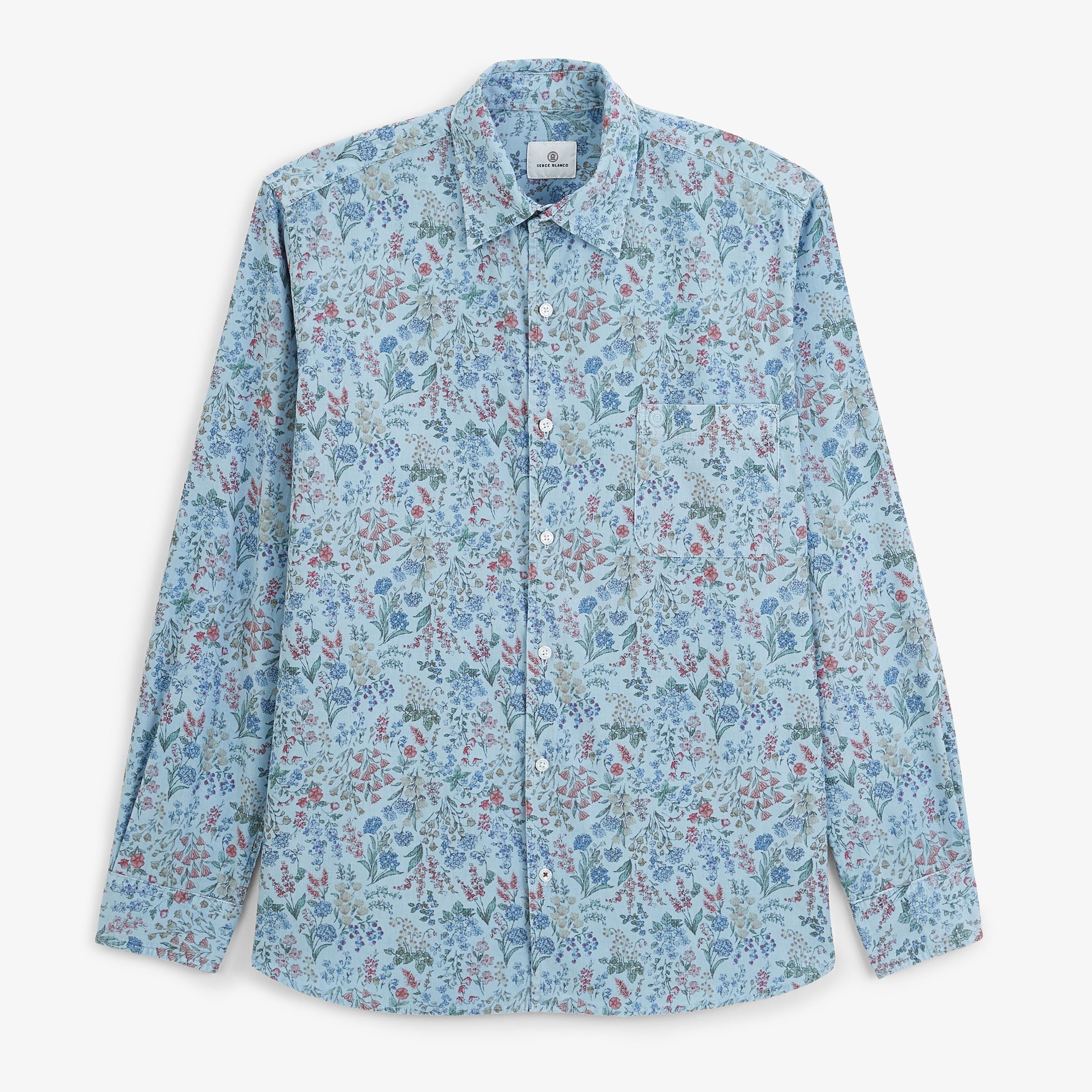 Long-sleeved floral print corduroy shirt SERGE BLANCO Blue