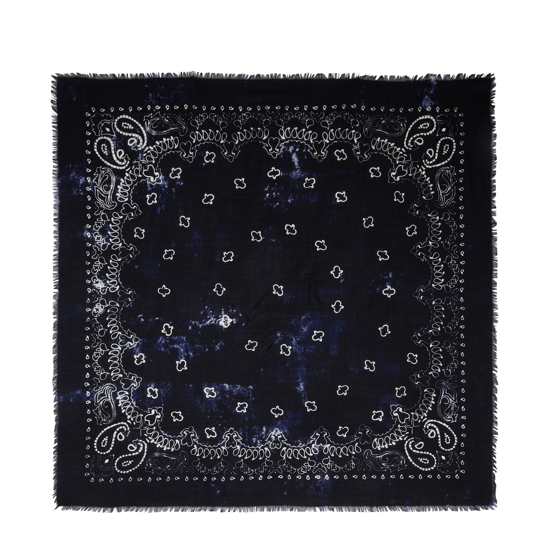 Printed wool scarf with fringes DESTIN Blue