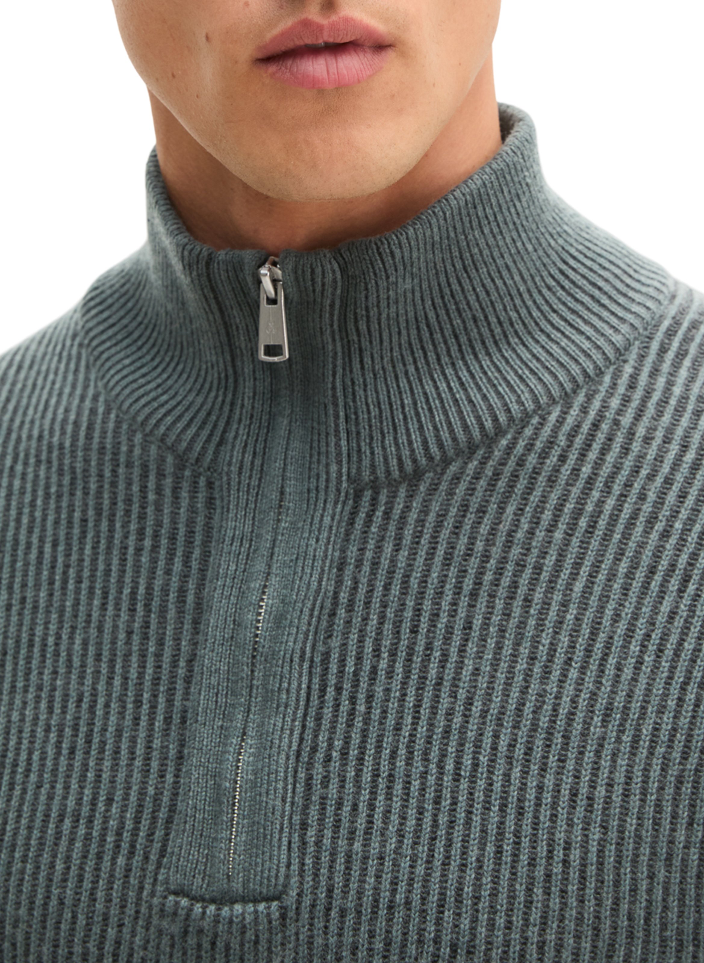 Cotton-blend zip-neck sweater | Grey MARC O'POLO Men