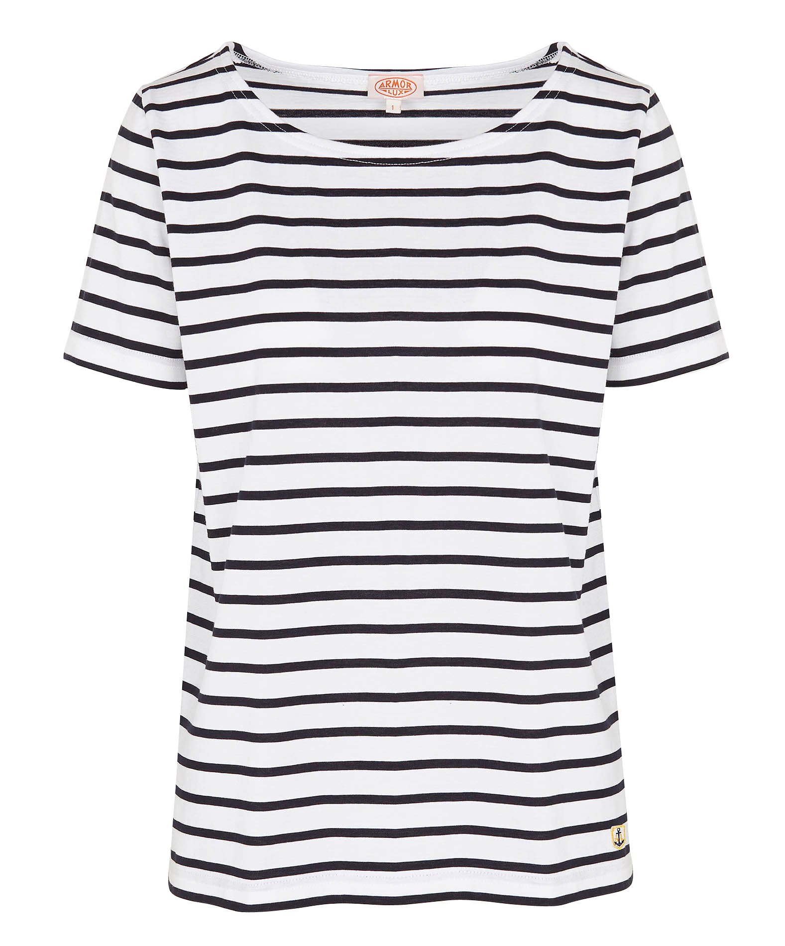 Tee-shirt col bateau rayé en coton léger ARMOR LUX Blanc