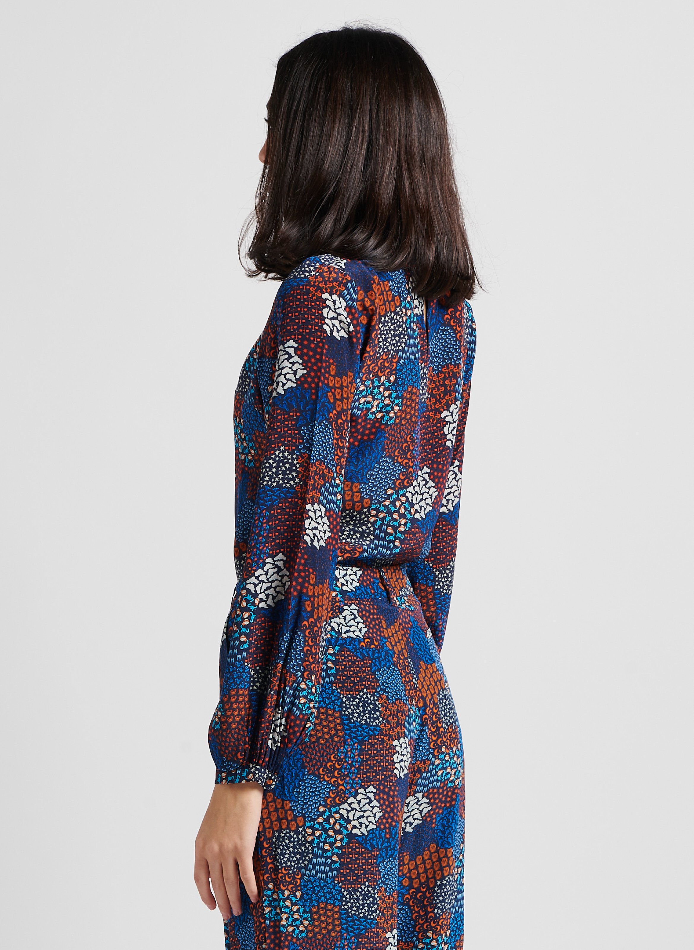 Blouse col rond en soie SOI PARIS Bleu