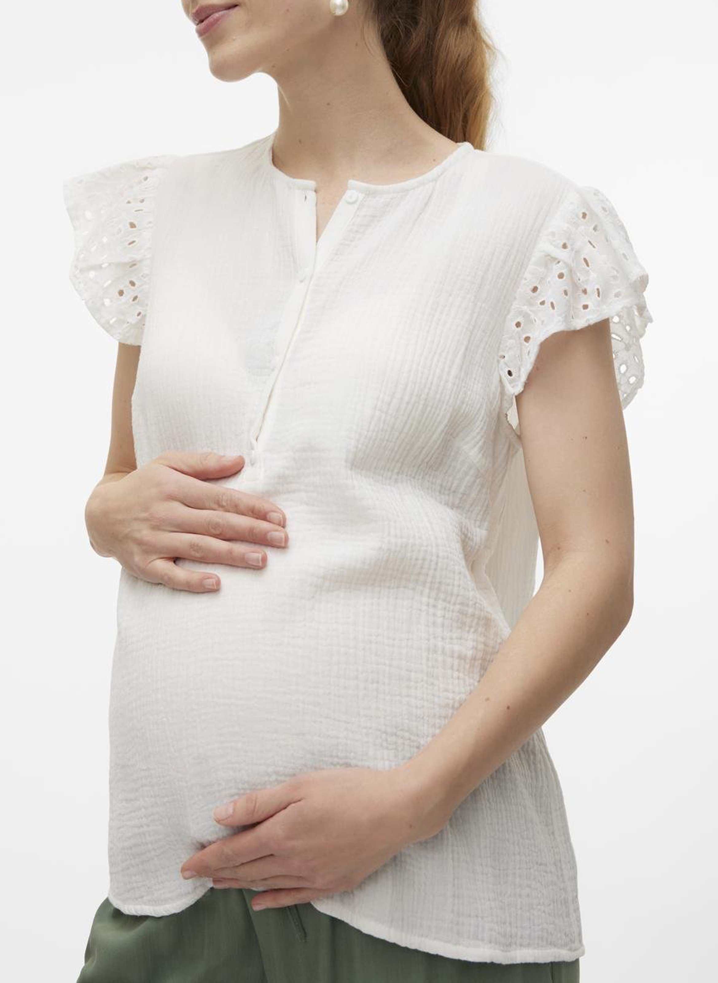 Straight round-neck cotton top MAMALICIOUS White