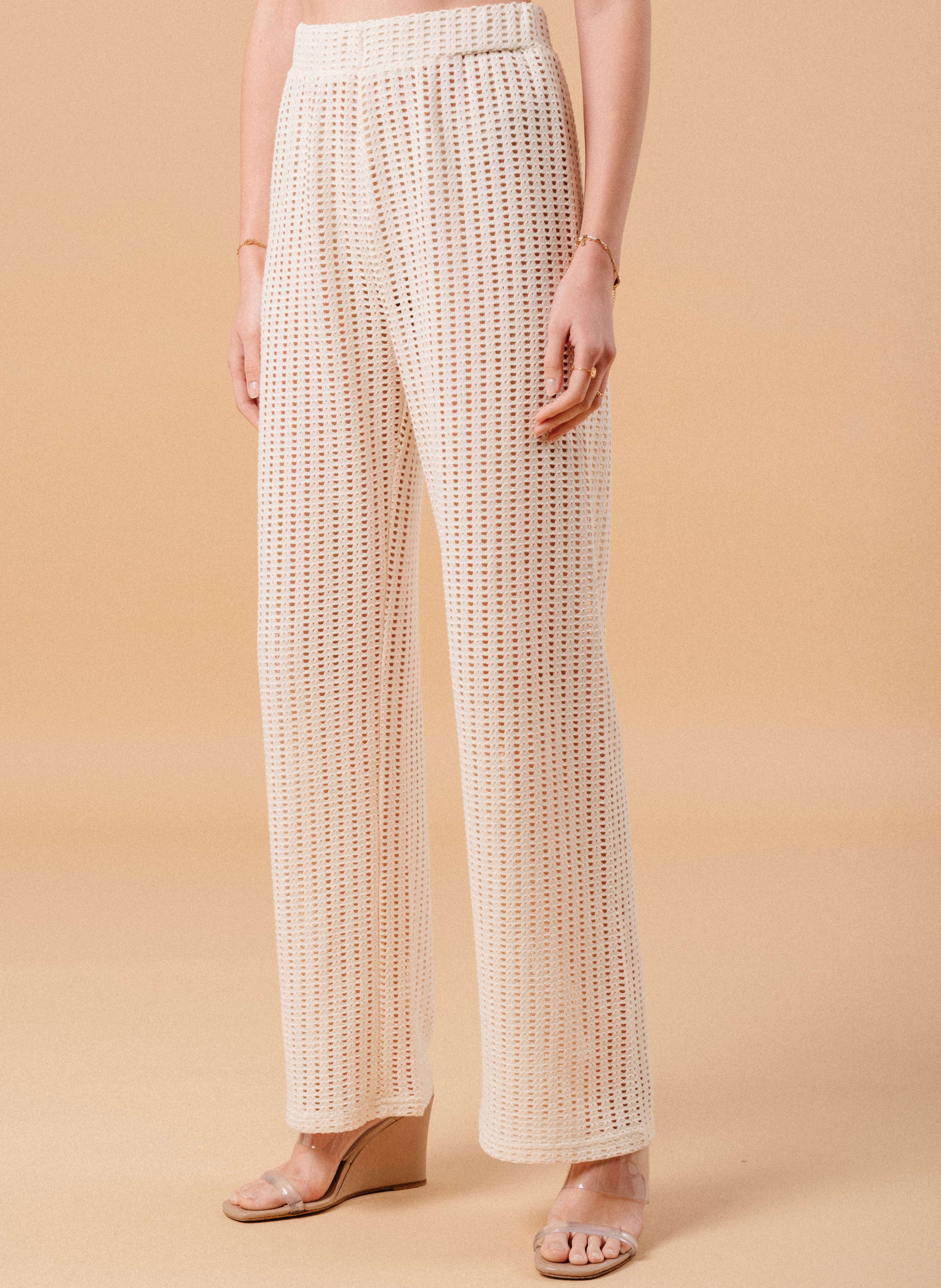 Flared cut openwork stretch cotton trousers GRACE ET MILA