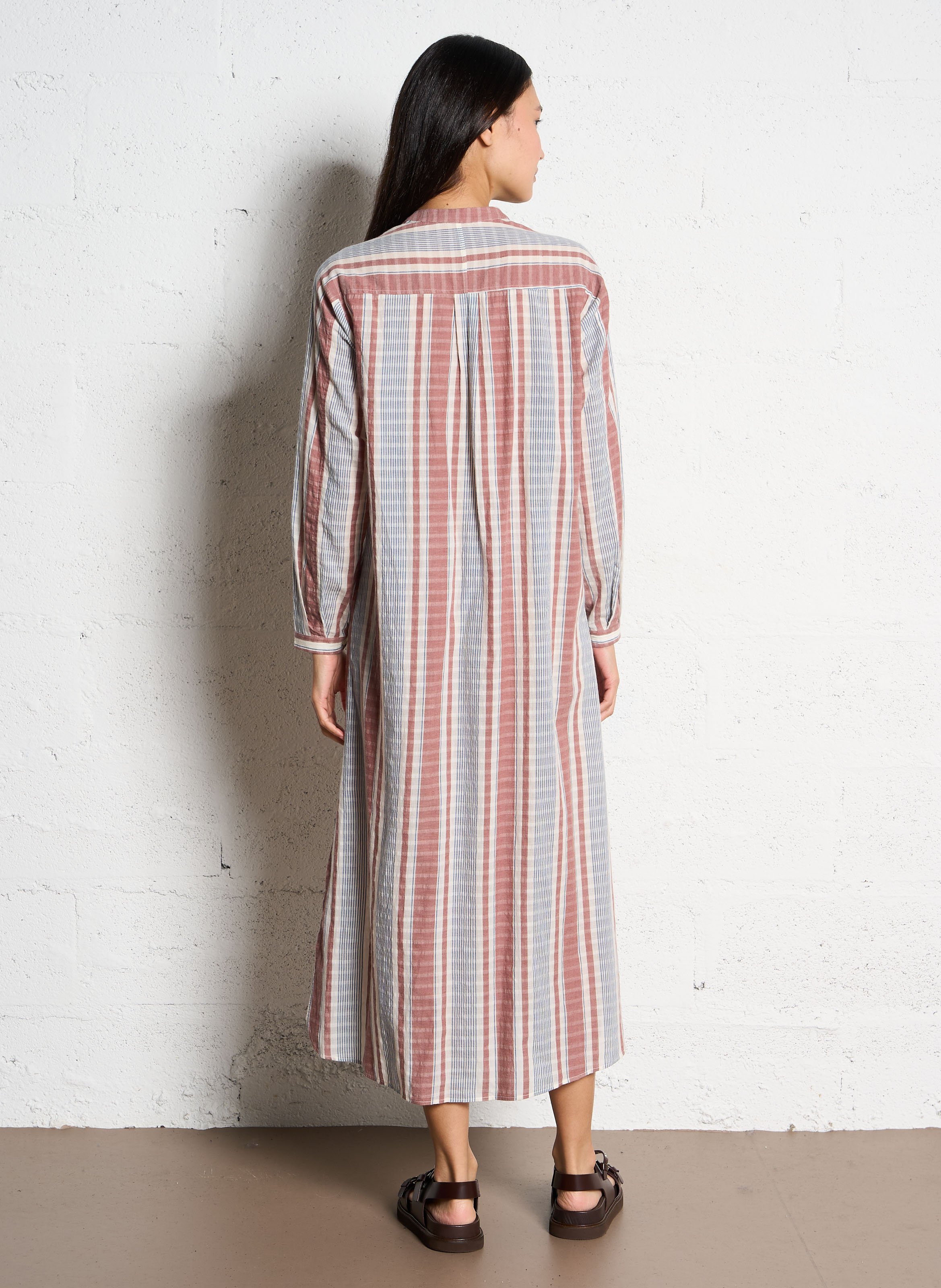 Long striped cotton dress V DE VINSTER Brown