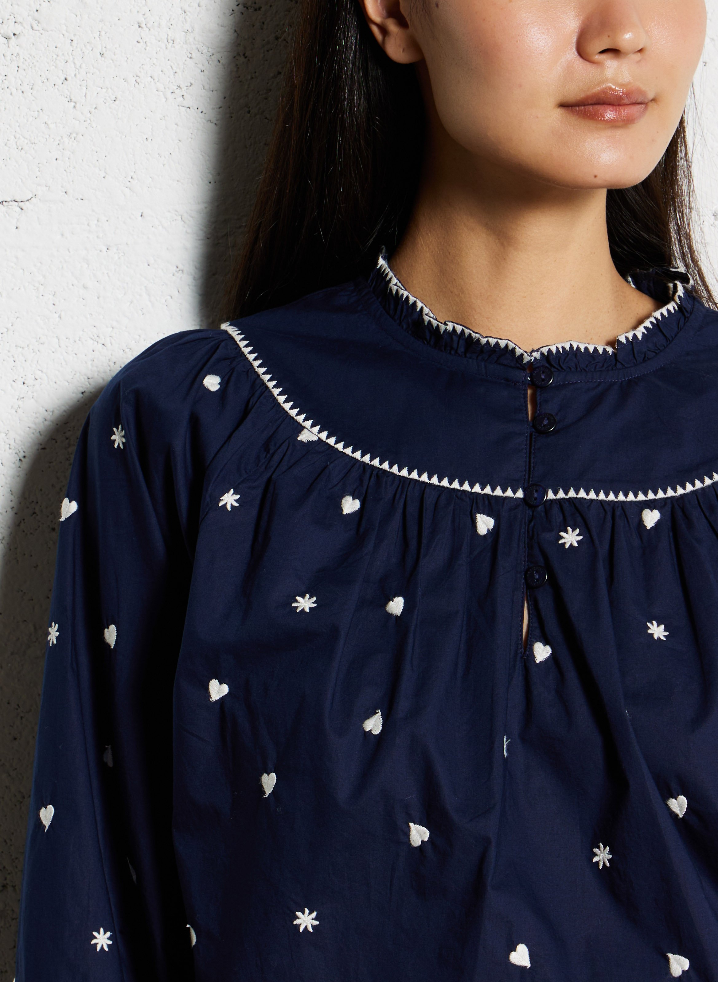 Ruim geborduurde top van biologisch katoen FABIENNE CHAPOT Blauw