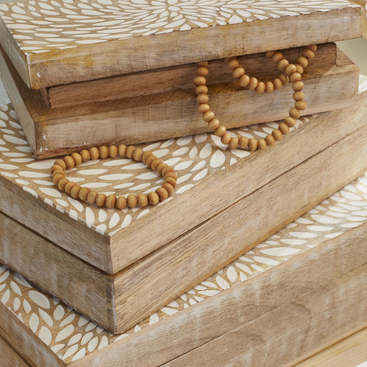 Set of 3 wooden boxes FACTORY Beige