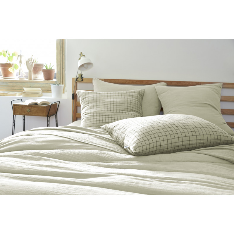 Cotton percale pillow case L'EFFET PAPILLON Green