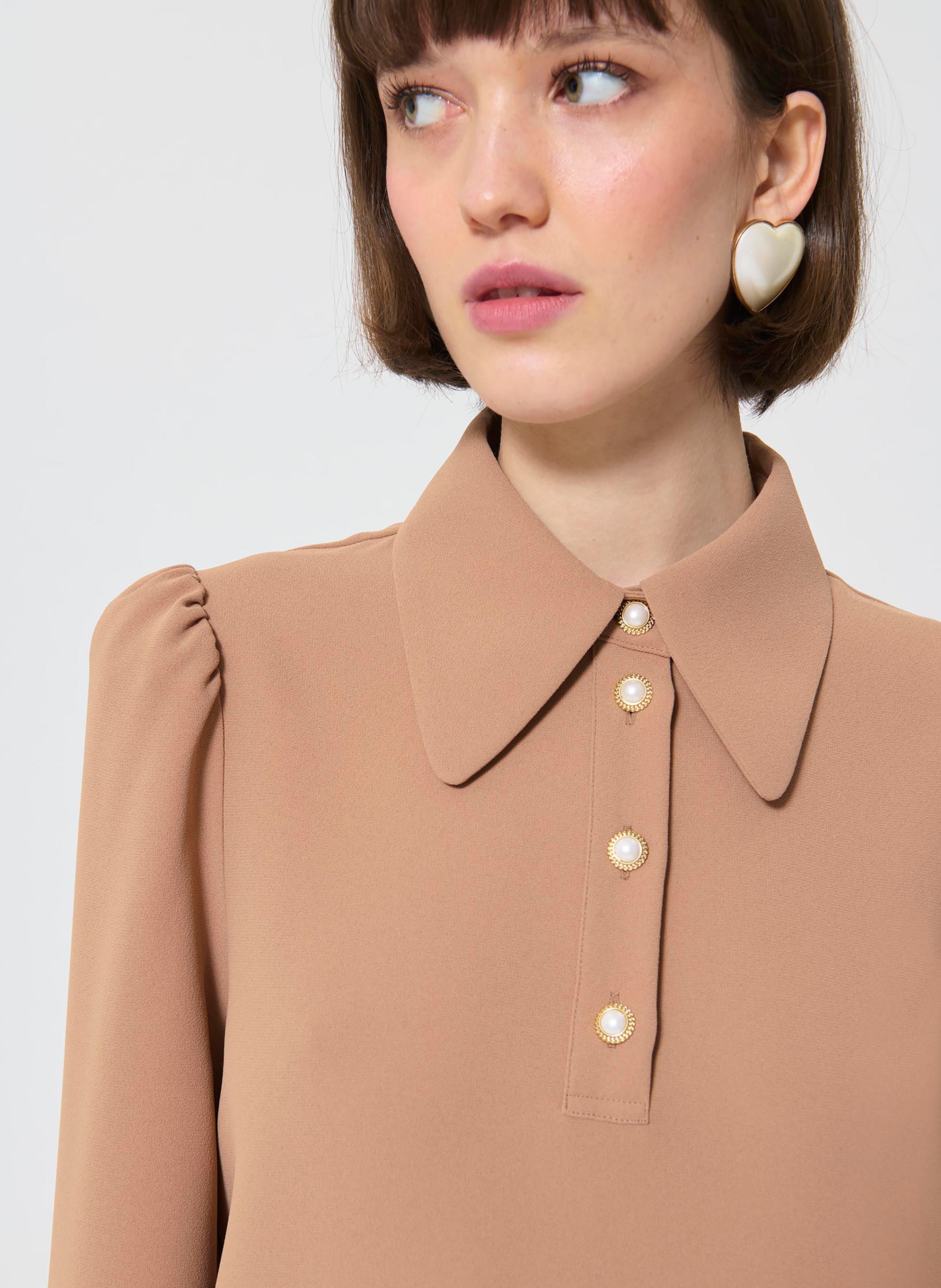 Blouse with leather collar TARA JARMON Brown