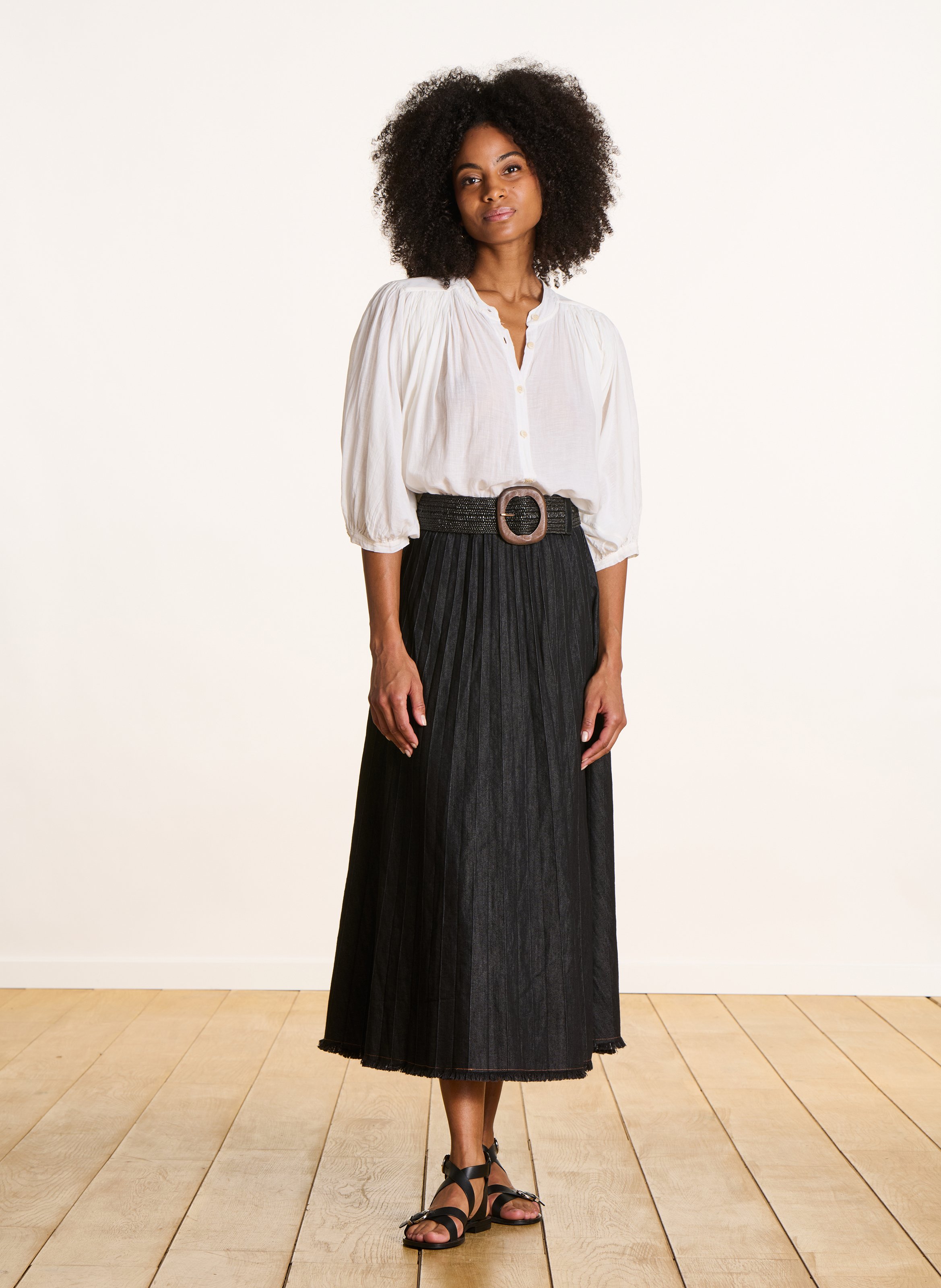 A-line cotton-blend midi skirt LA FEE MARABOUTEE Black