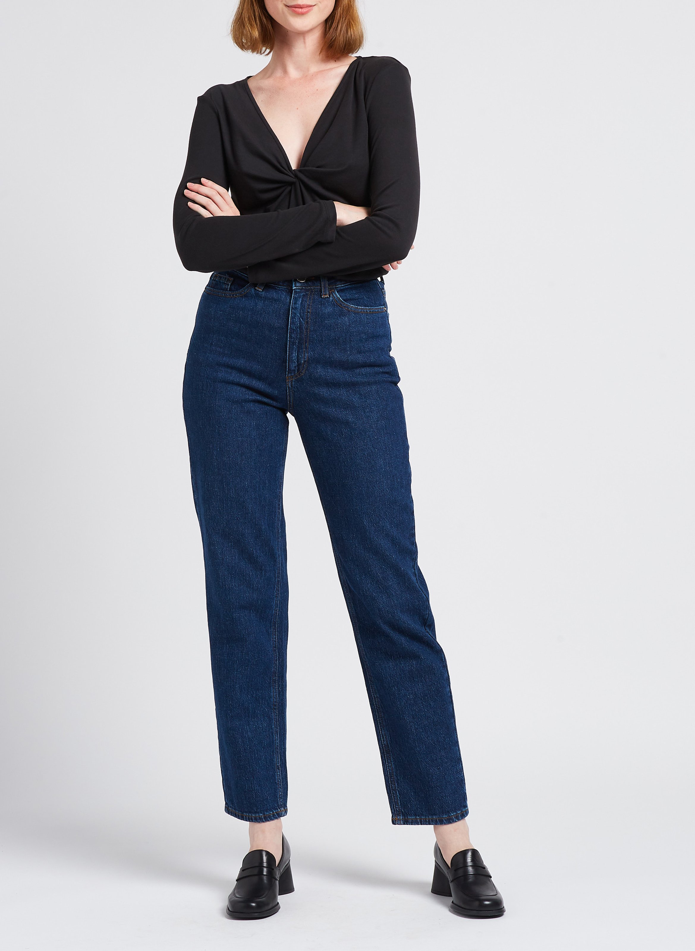 Jean droit à taille haute en coton délavé  VILA Bleu