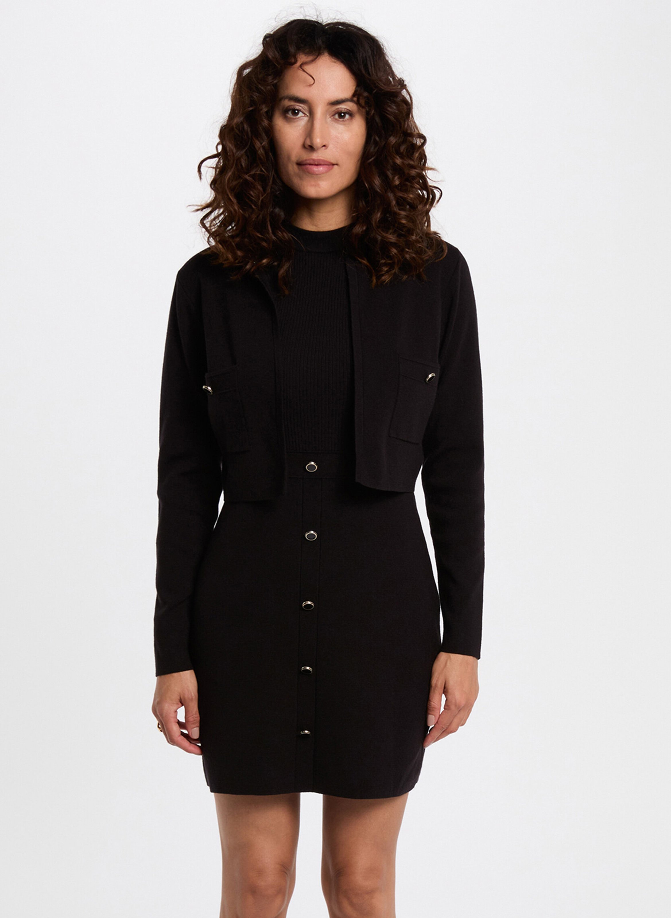 Korte jurk met ronde hals en 2-in-1-effect MORGAN Zwart