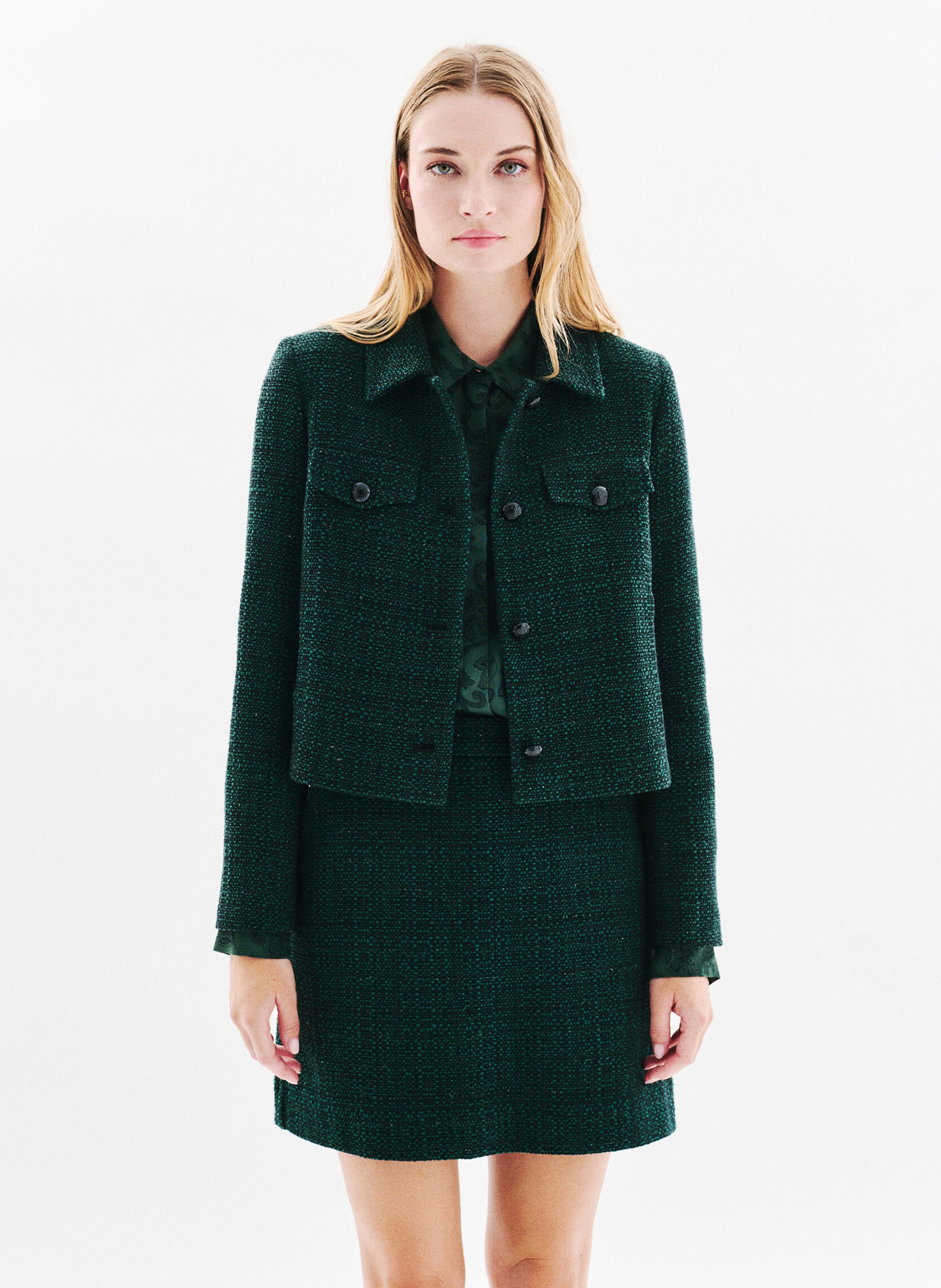 Cotton-blend jacket with tailored collar CAROLL Green