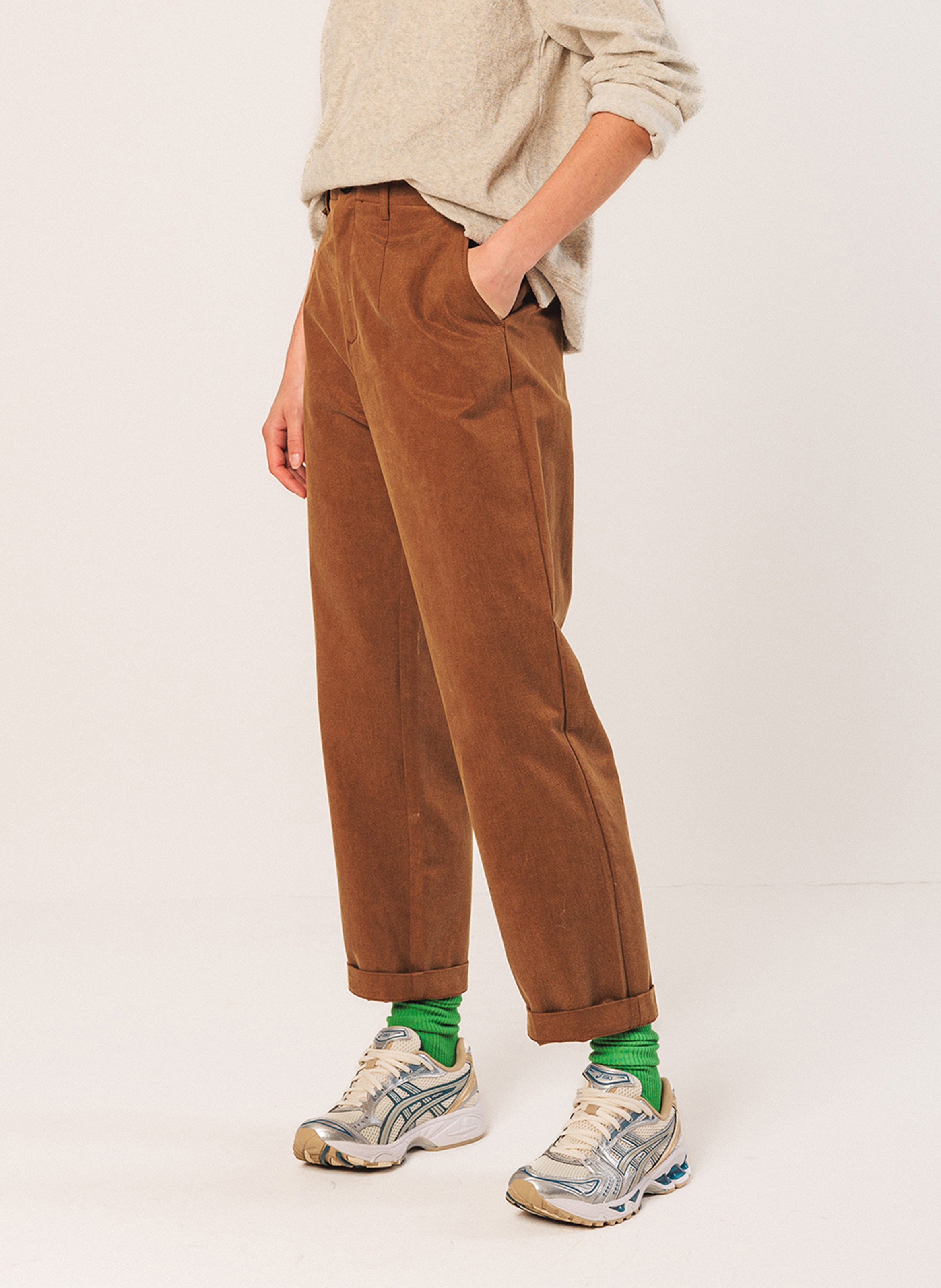 Straight leg trousers in blended cotton INDI & COLD Brown