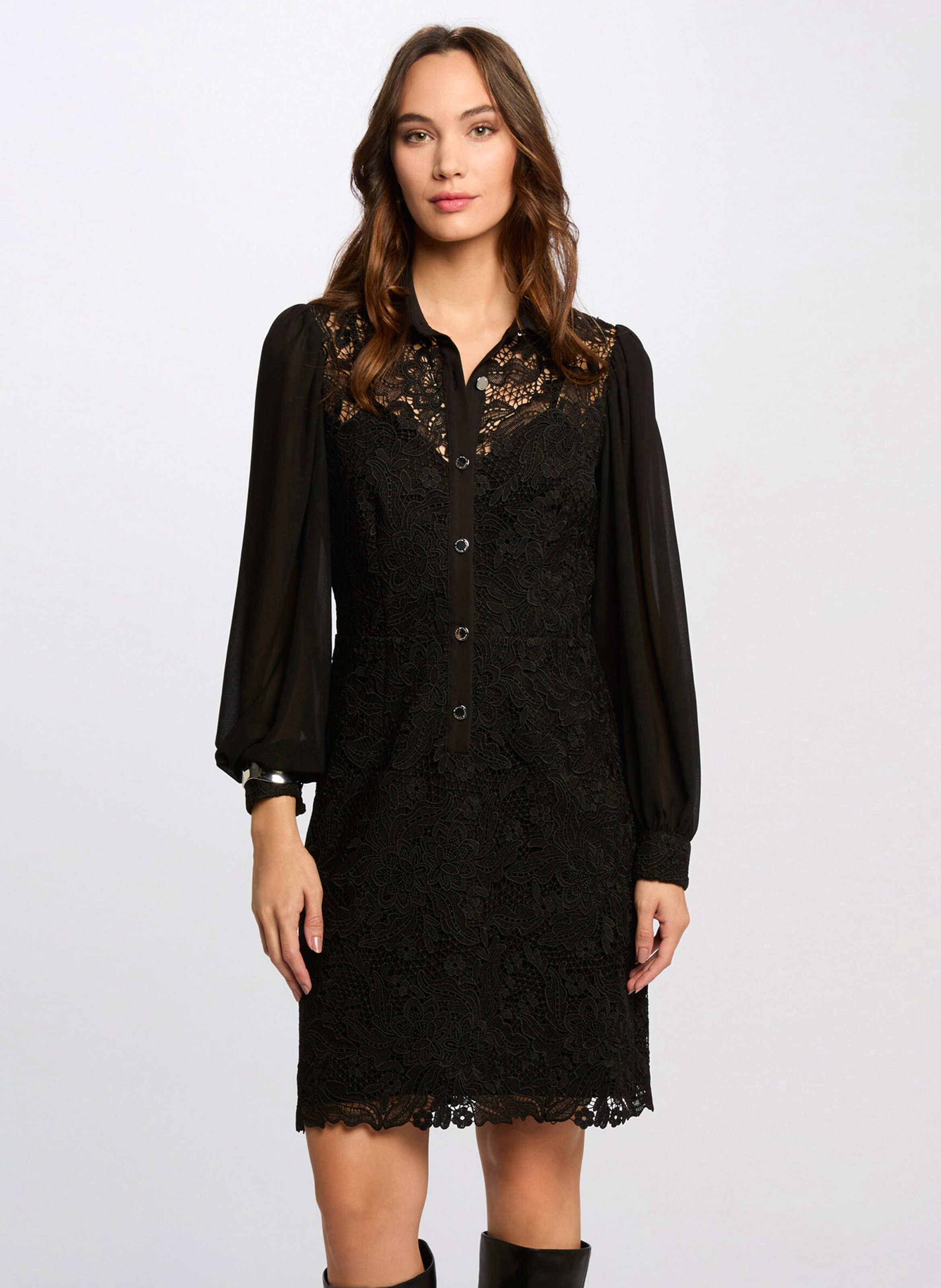 Robe courte col classique en dentelle MORGAN Noir