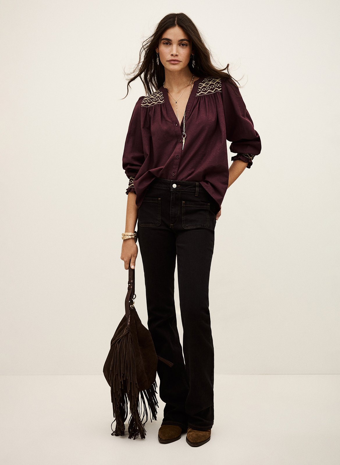 Blouse met V-hals | katoenblend BA&SH Paars