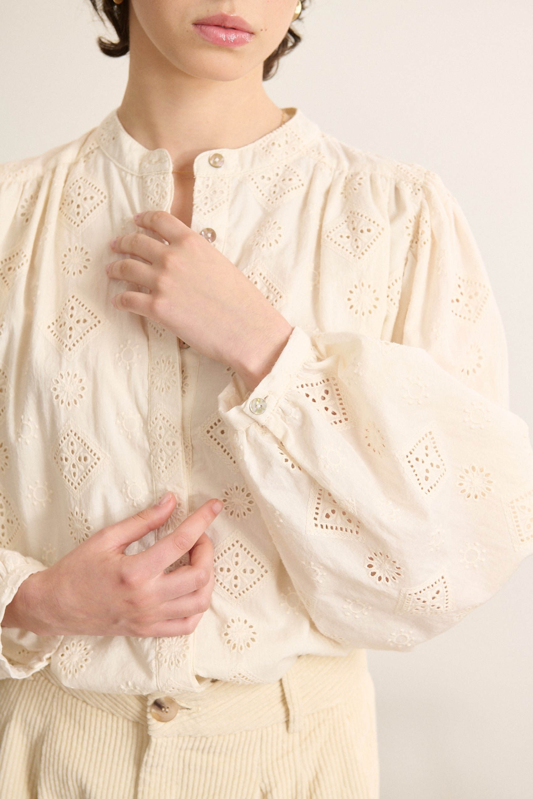 Long-sleeved blouse in broderie anglaise GARANCE PARIS White