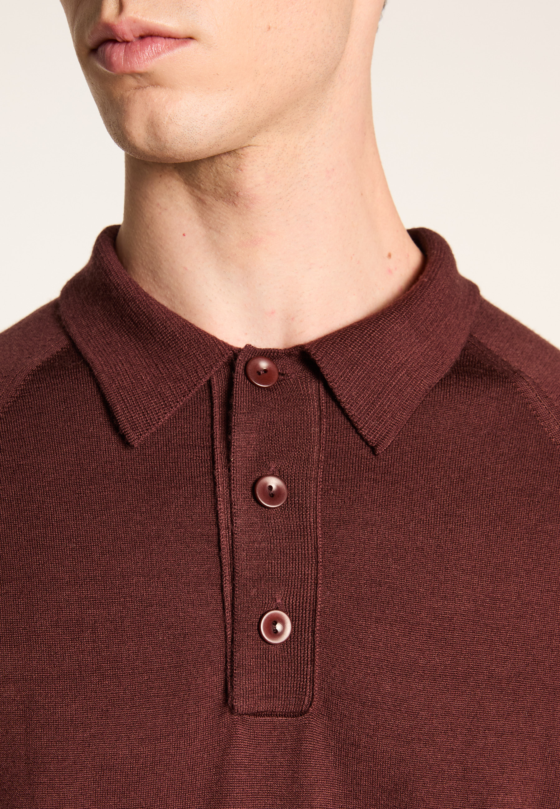 Long-sleeve Merino wool polo MAISON MONTAGUT Brown
