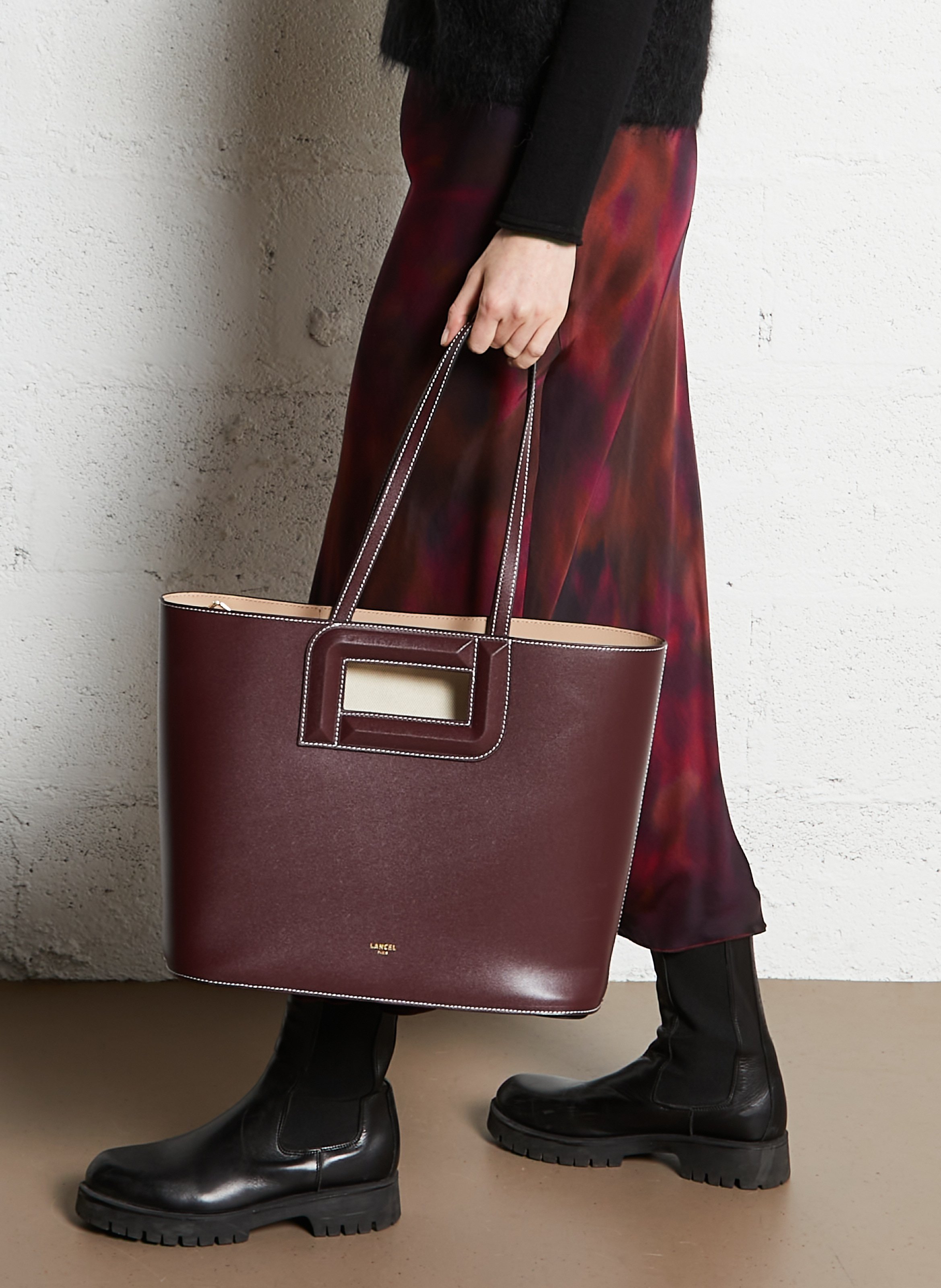 Cabas en cuir LANCEL Prune