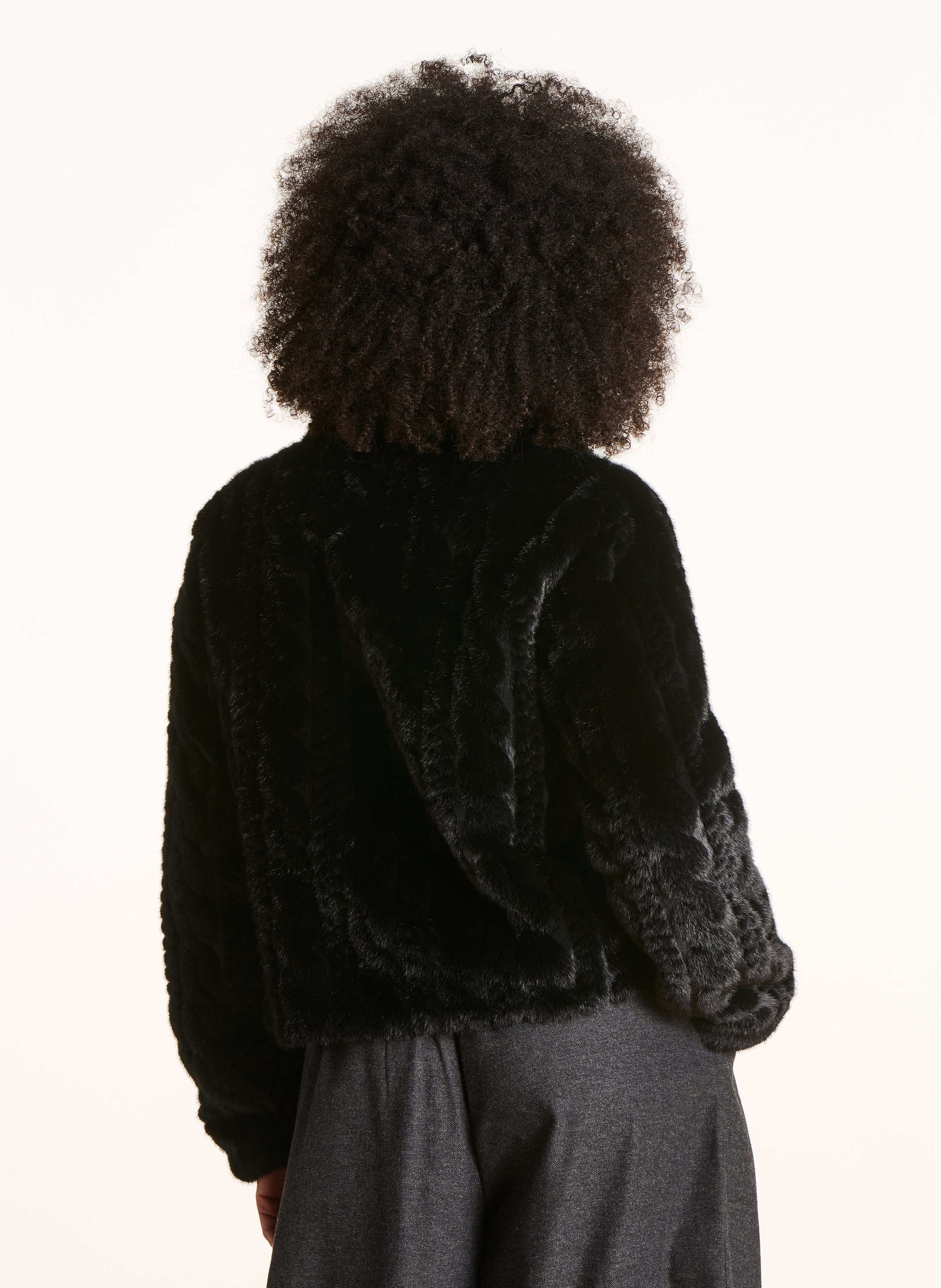 Faux fur jacket with classic collar LA FEE MARABOUTEE Black