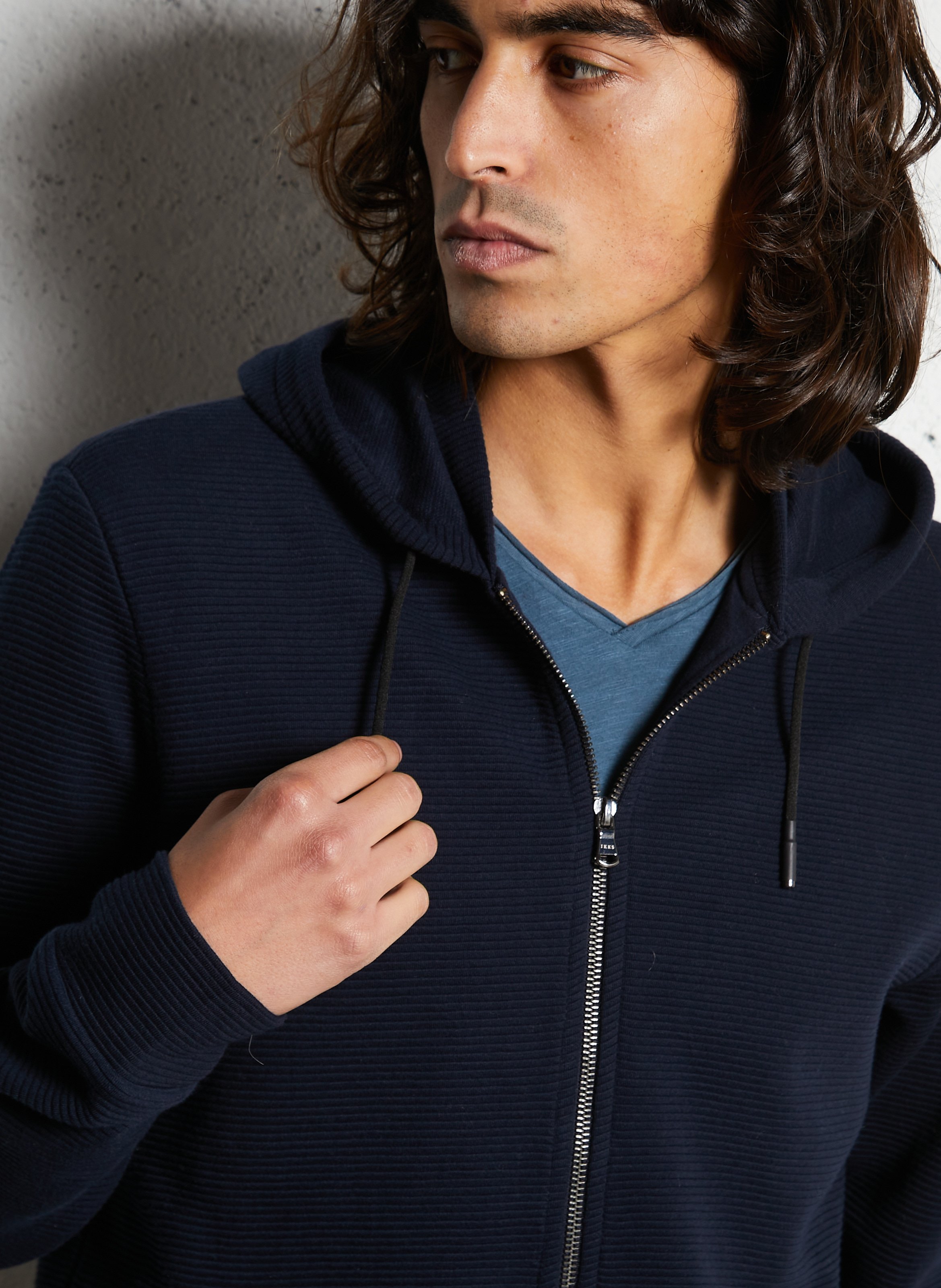 Sweat droit à capuche en coton IKKS Bleu