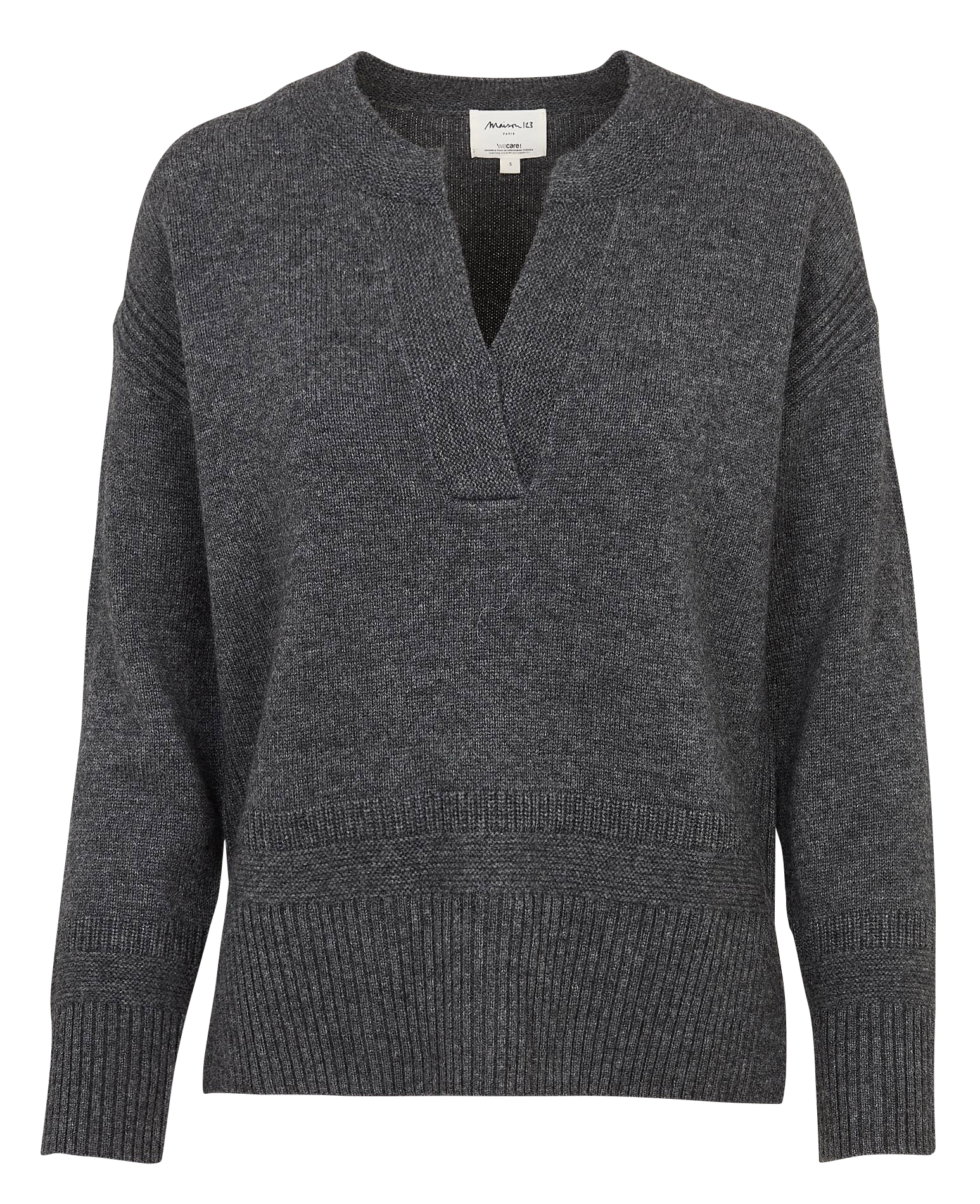 Pull droit col tunisien en laine  MAISON 123 Gris