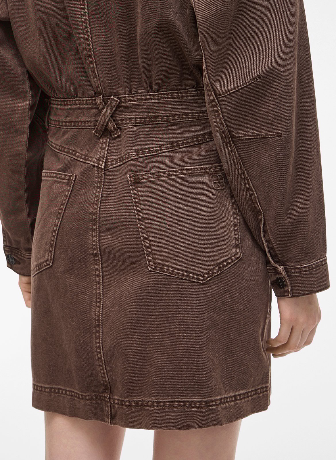 Robe courte col classique en coton et coton recyclé ROUGE EDIT Marron