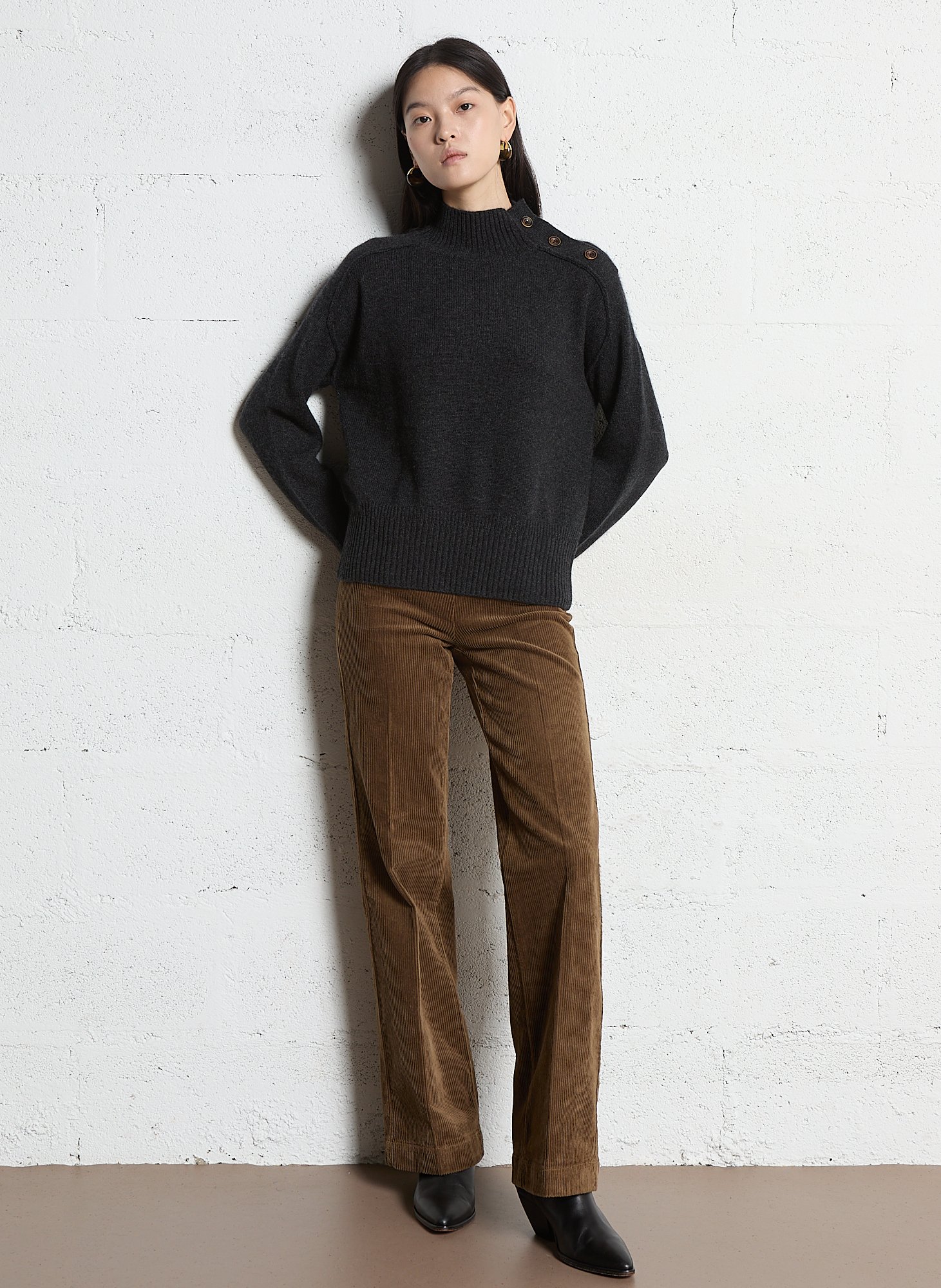 Pull col montant en cachemire Gris