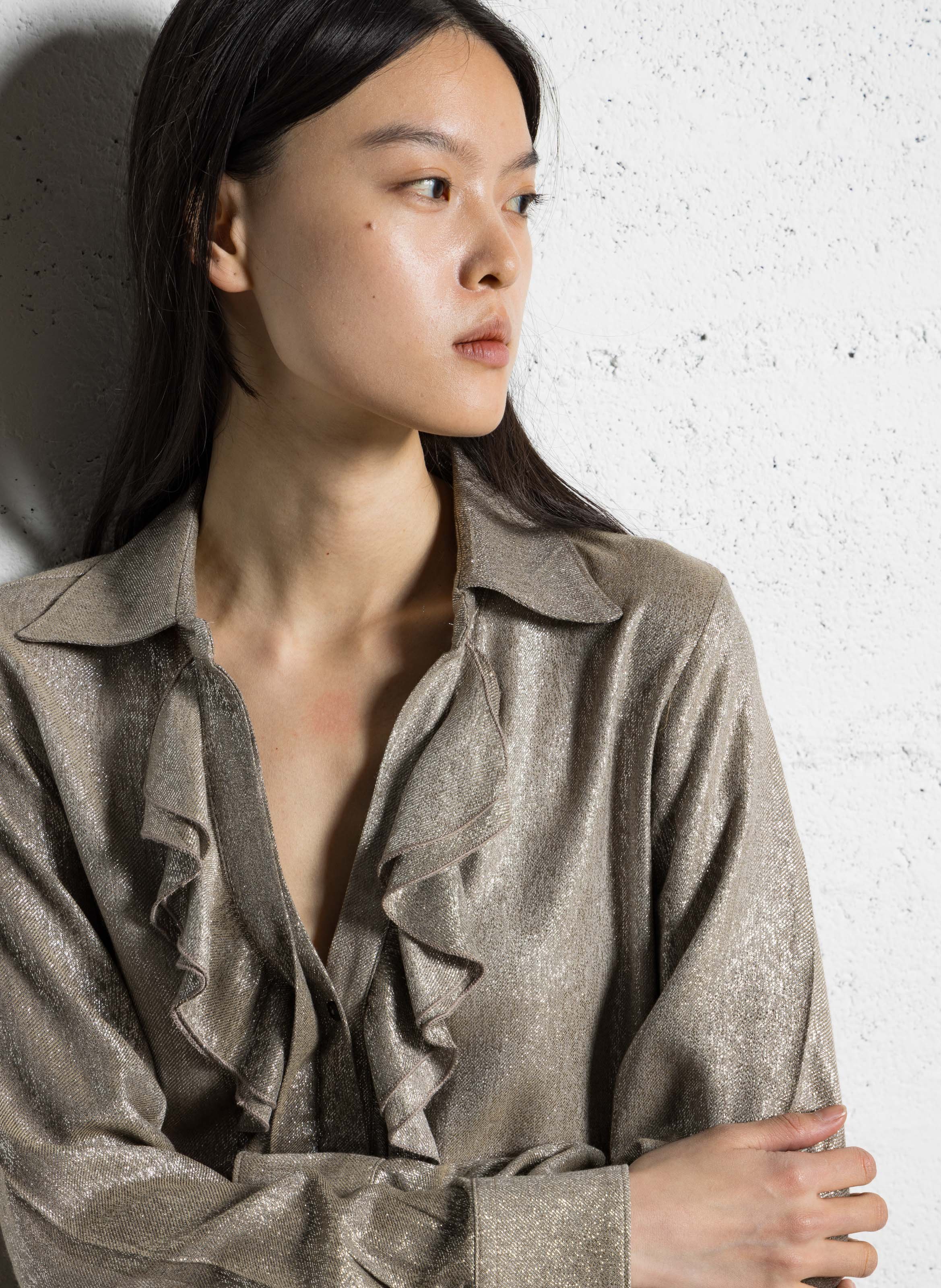 Chemise droite col V pailleté DIEGA Marron