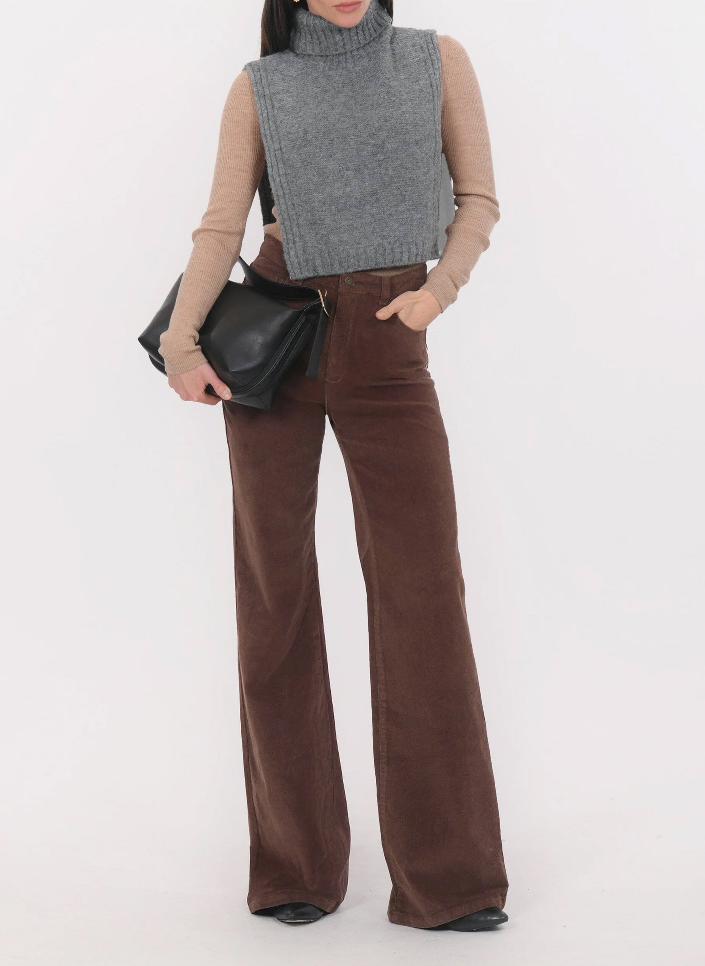 High-rise flared cotton-blend pants KOOKAI Brown