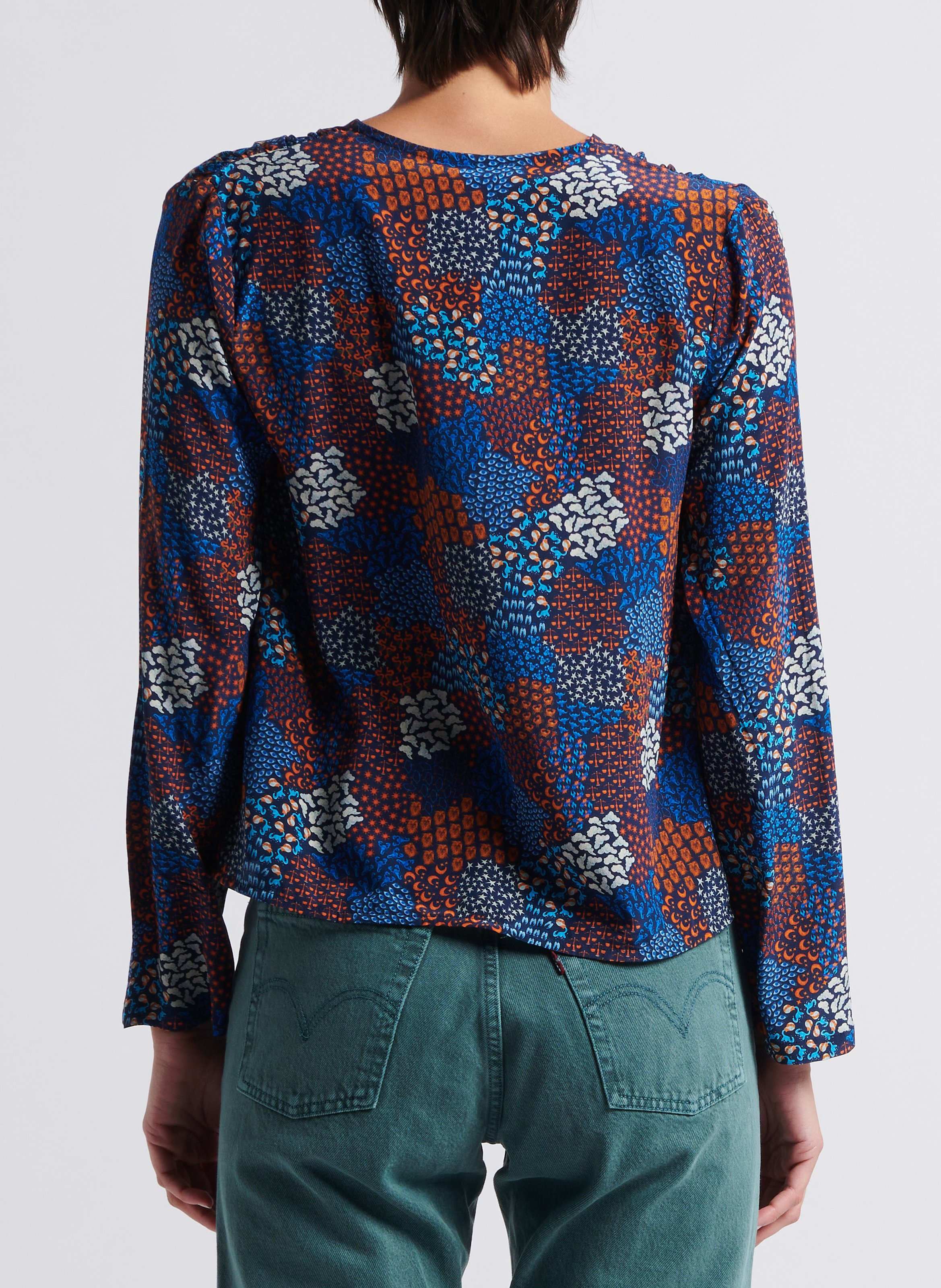 Seidenbluse mit V-Ausschnitt SOI PARIS Blau