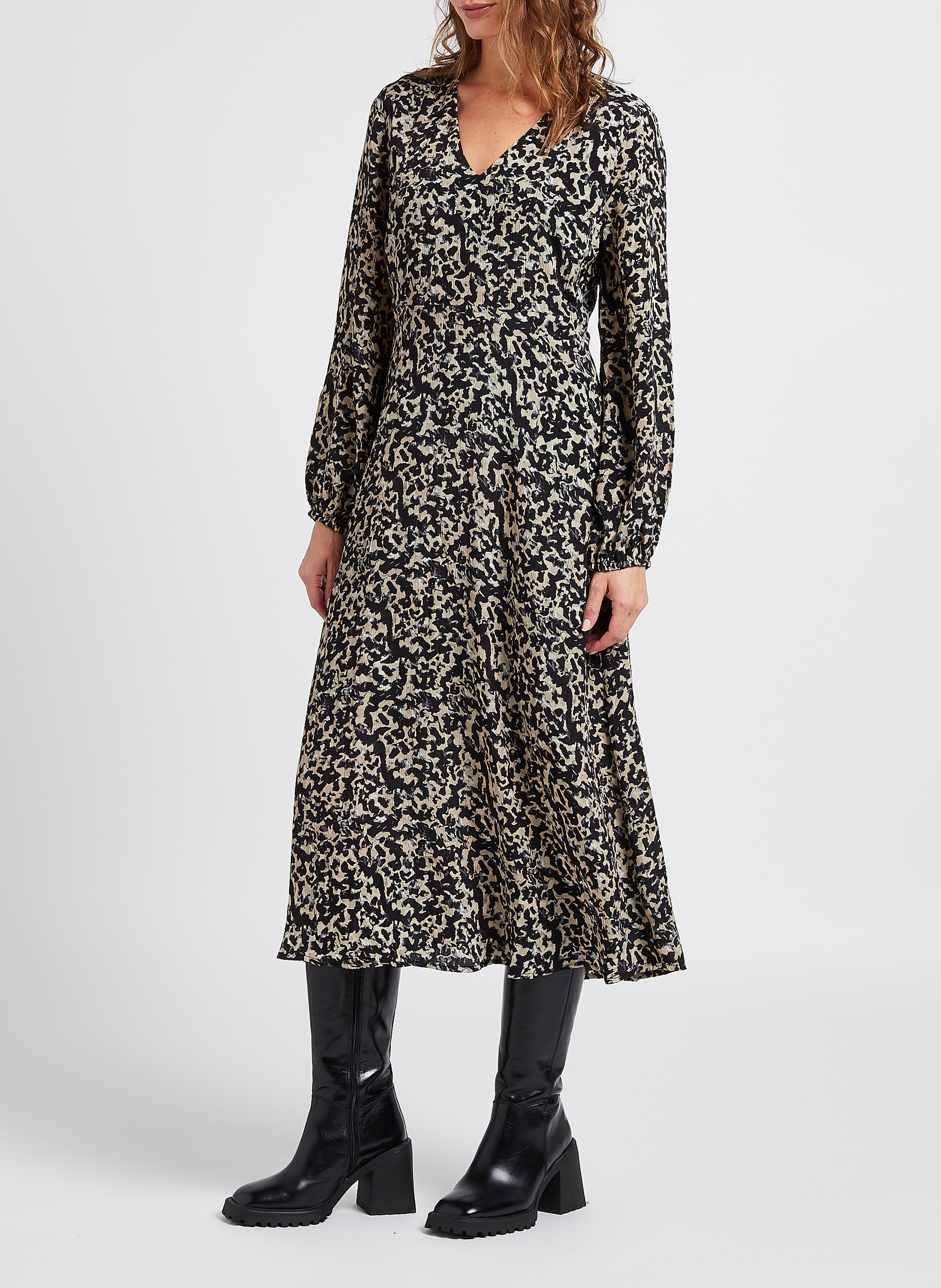 Robe midi col V imprimée  MOSS COPENHAGEN Multicolore