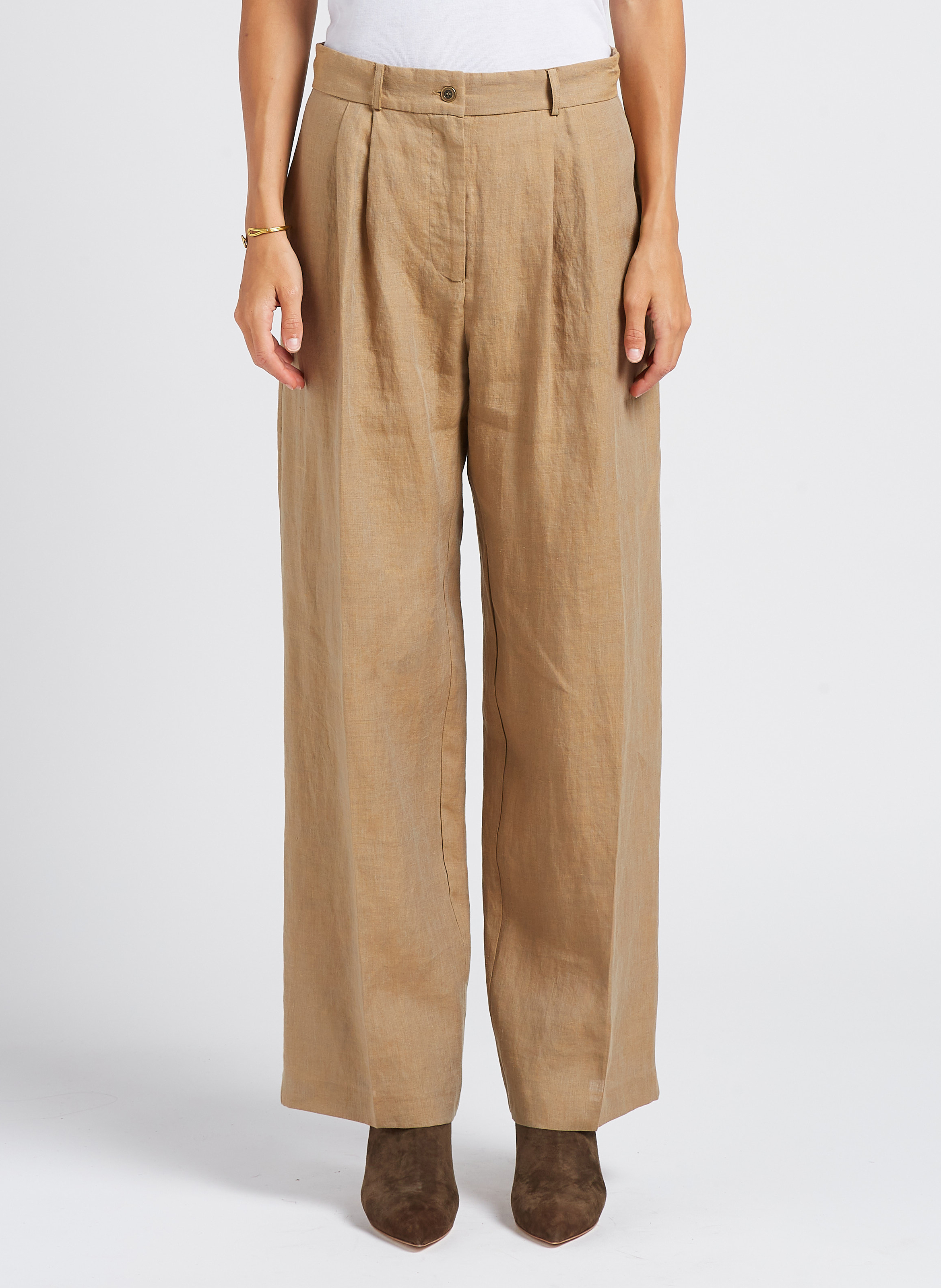 Wide-leg pants with coloured studs MES DEMOISELLES Beige