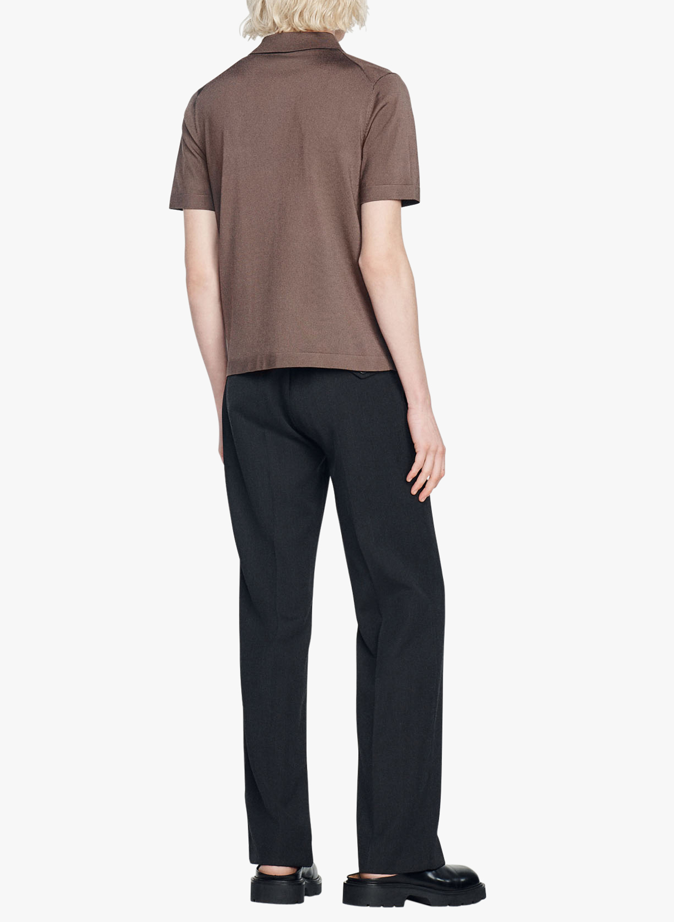 T-shirt met korte mouw en polokraagje met ritsje SANDRO Beige