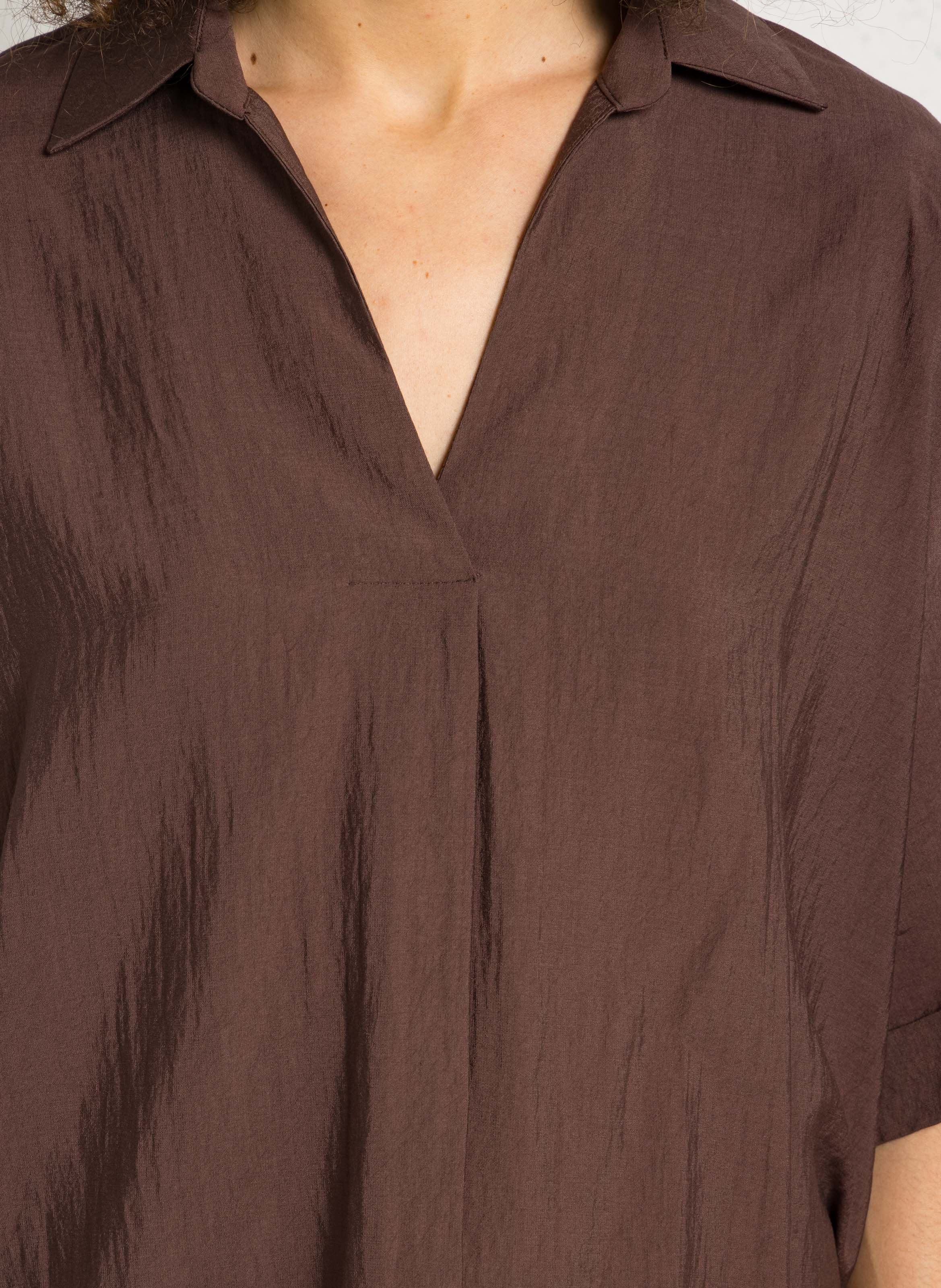 Blouse V-neck plain PLEASE Brown