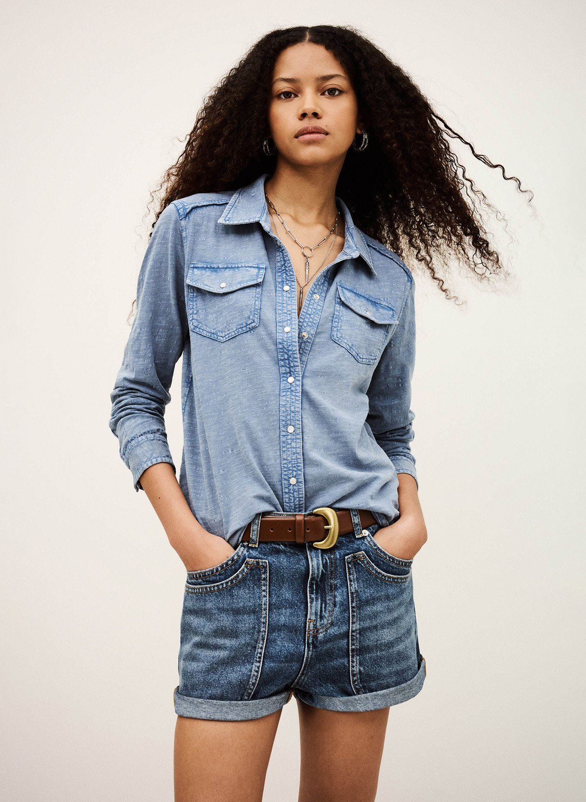 Chemise en denim col classique BA&SH Bleu